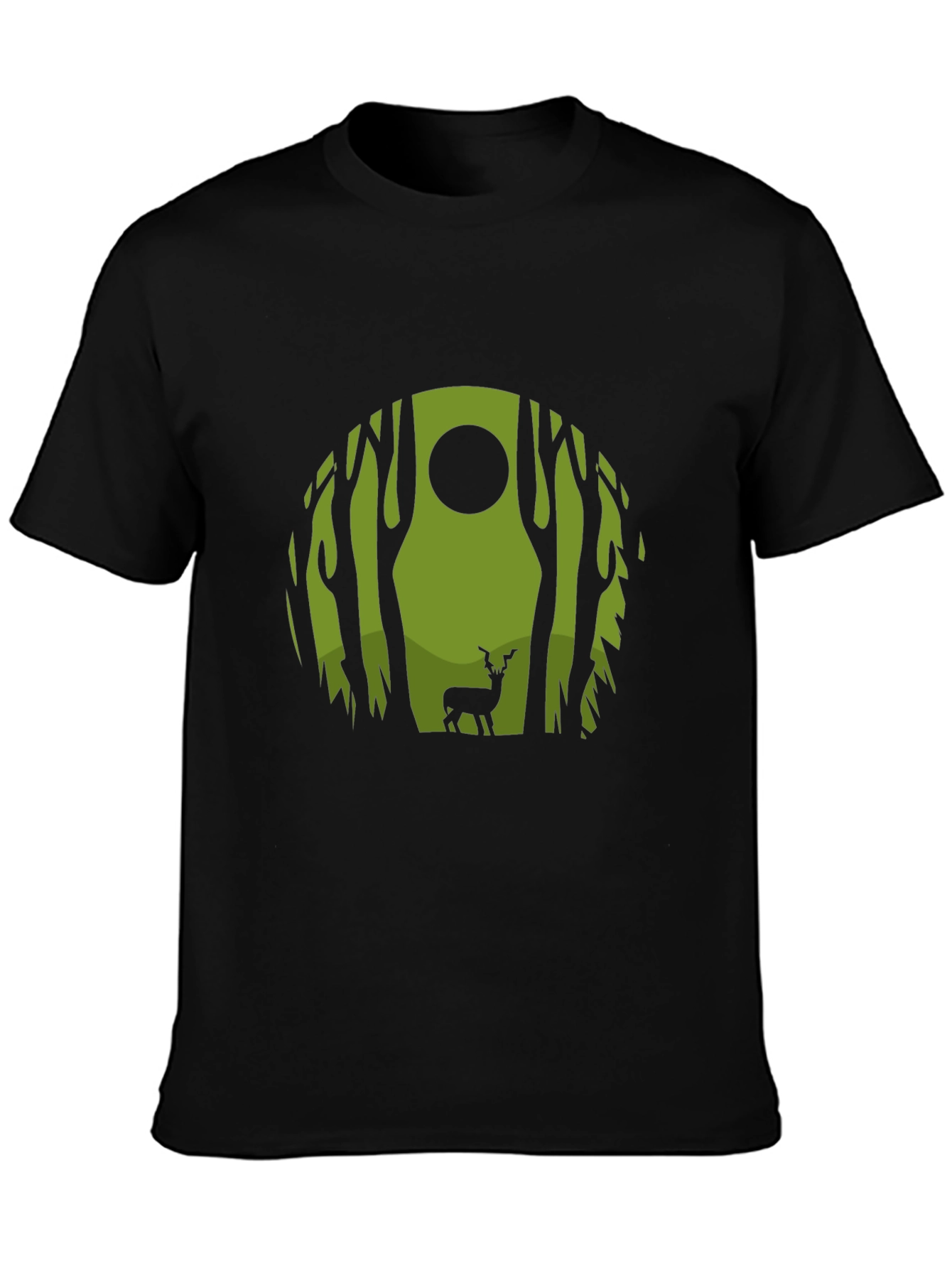 Nature Deer Graphic Tee - Black Crew Neck