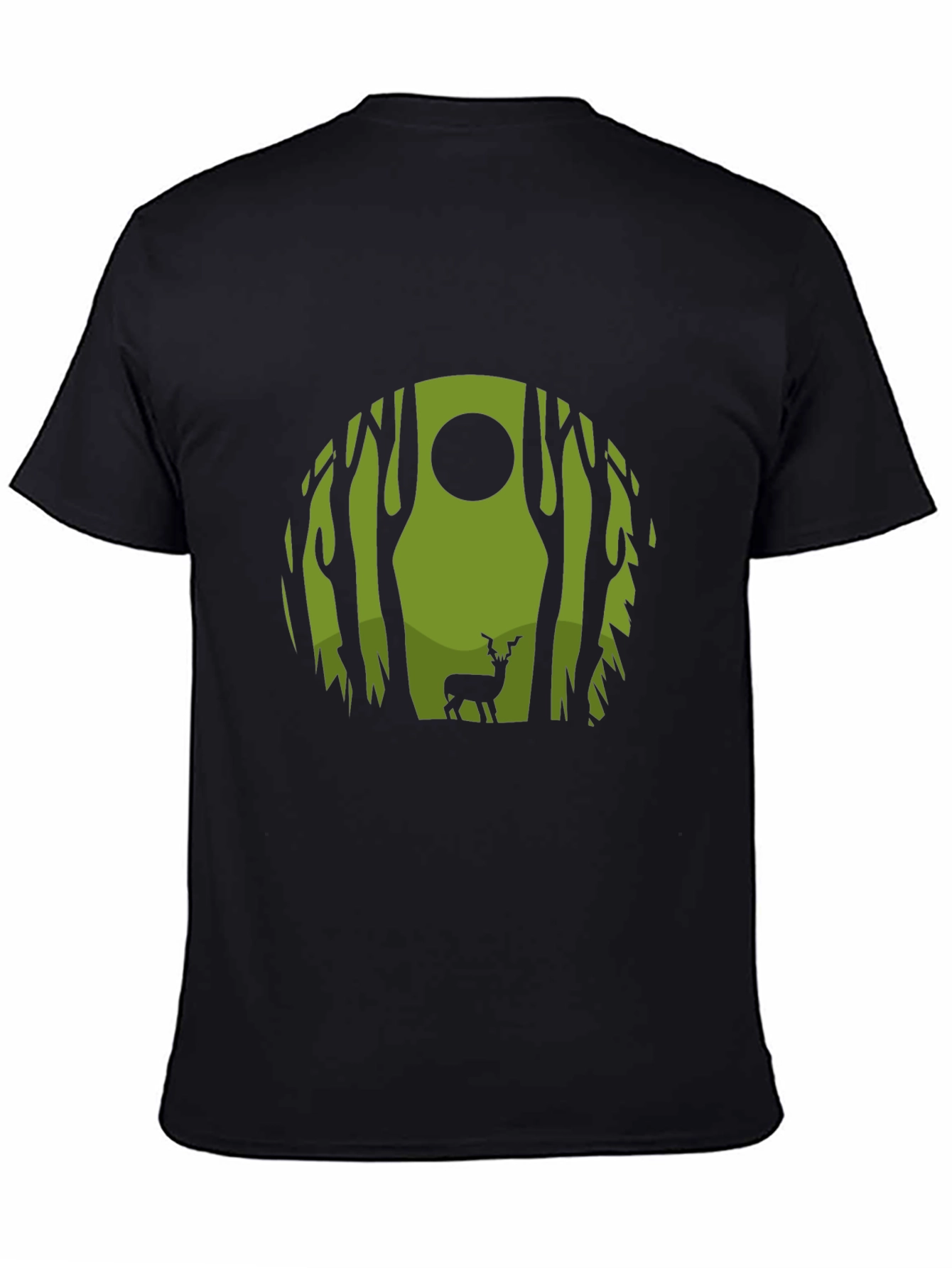 Nature Deer Graphic Tee - Black Crew Neck