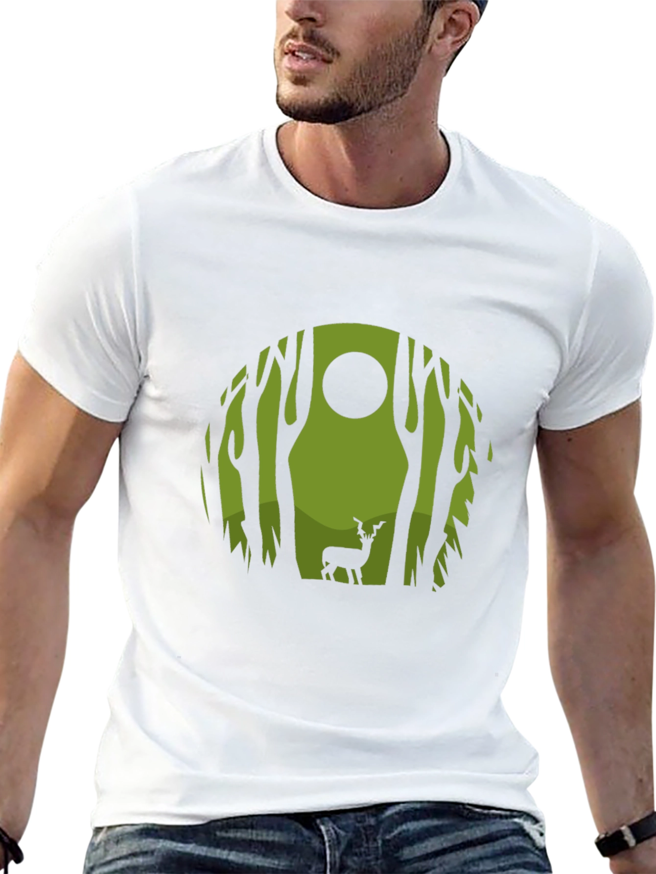 Nature Deer Graphic Tee - Black Crew Neck
