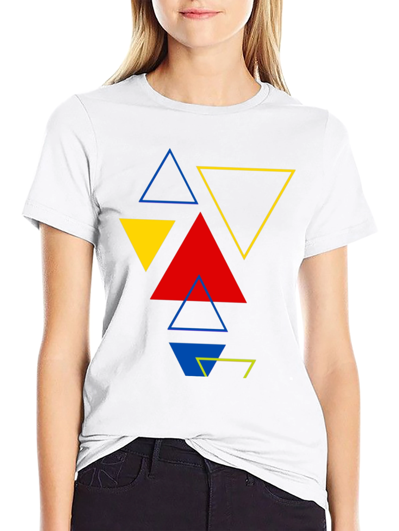 Geometric Triangle Graphic Print Black T-Shirt