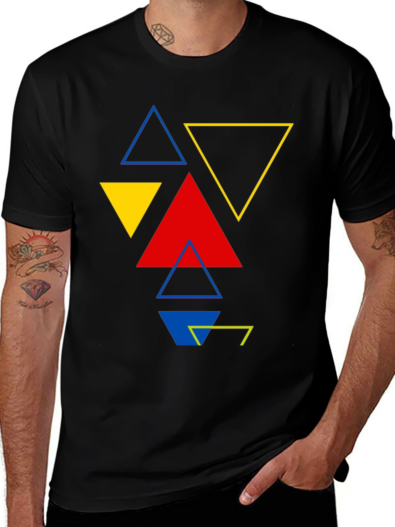 Geometric Triangle Graphic Print Black T-Shirt