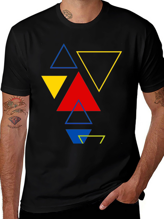 Geometric Triangle Graphic Print Black T-Shirt