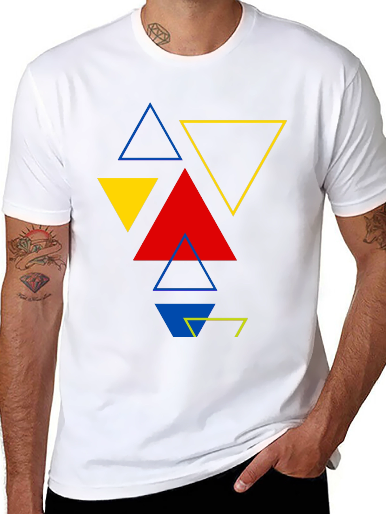 Geometric Triangle Graphic Print Black T-Shirt