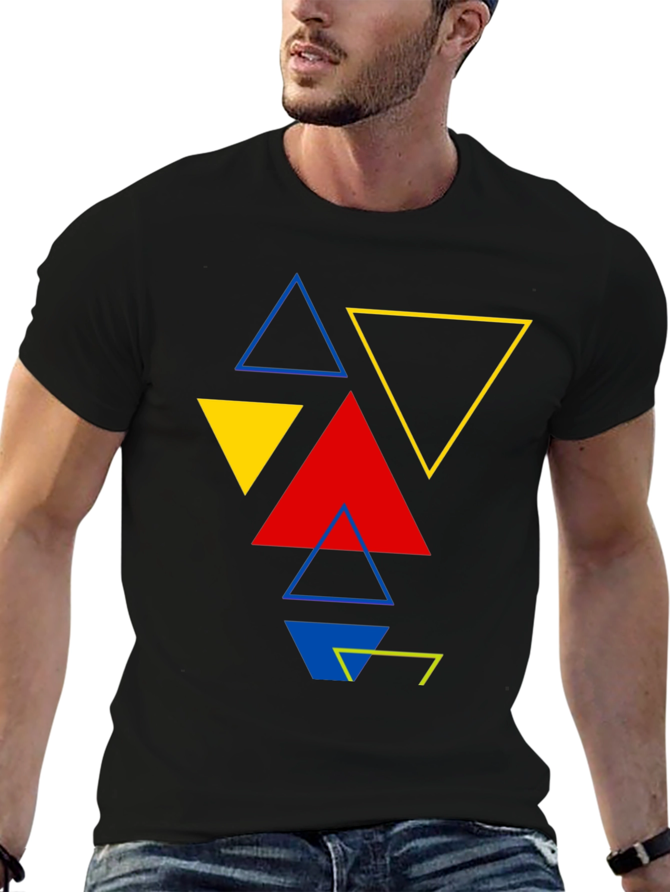 Geometric Triangle Graphic Print Black T-Shirt