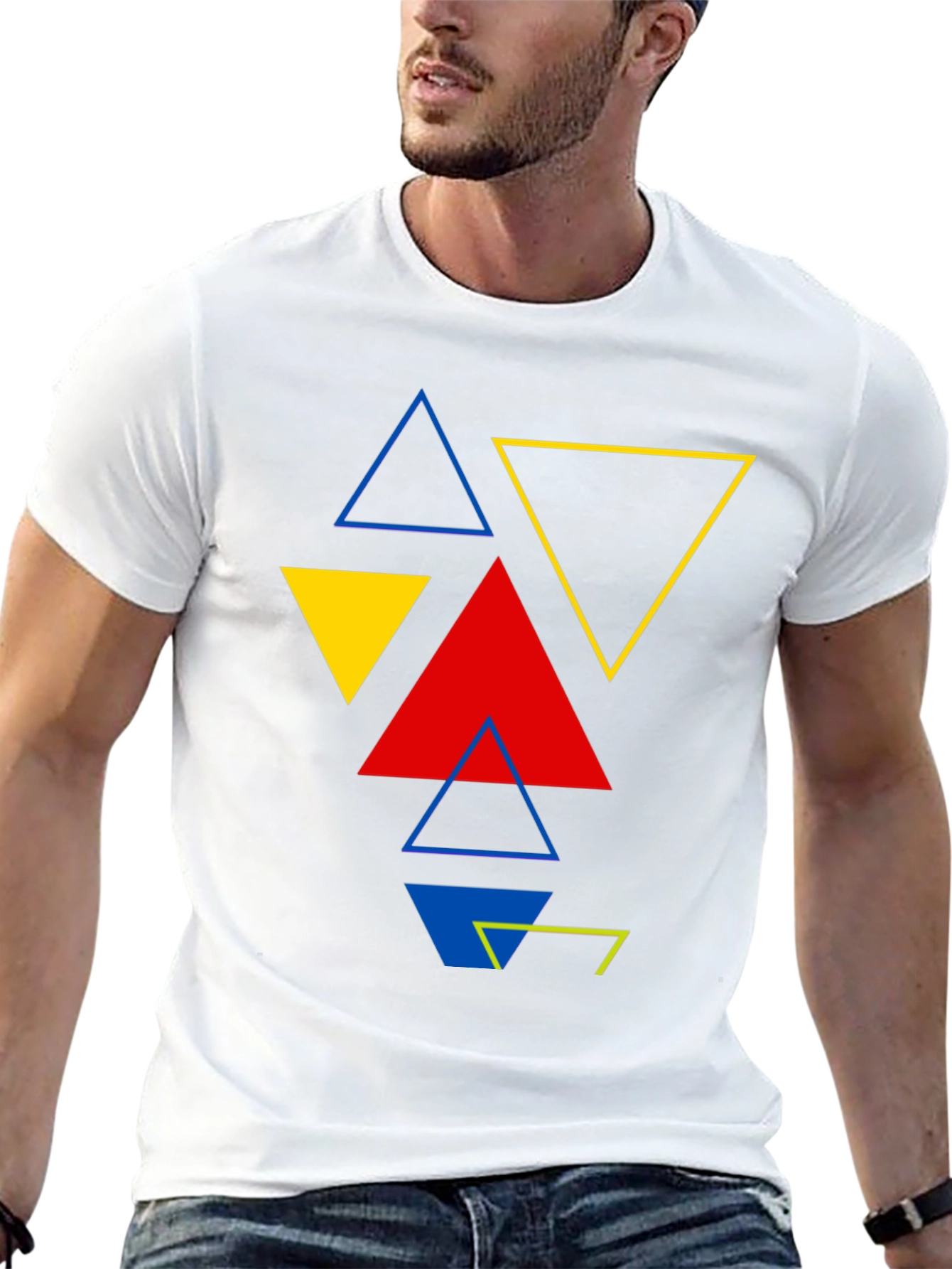 Geometric Triangle Graphic Print Black T-Shirt