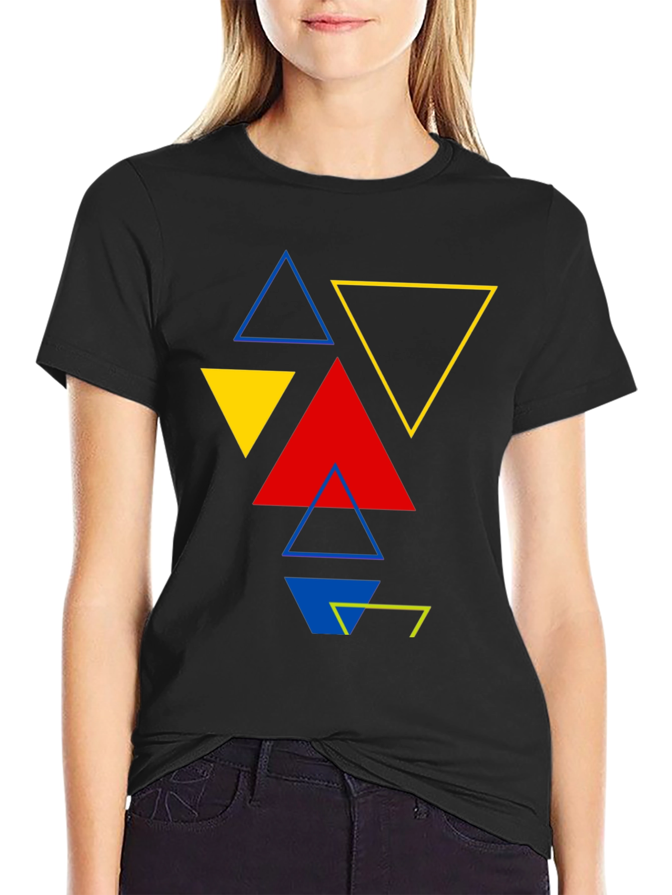 Geometric Triangle Graphic Print Black T-Shirt