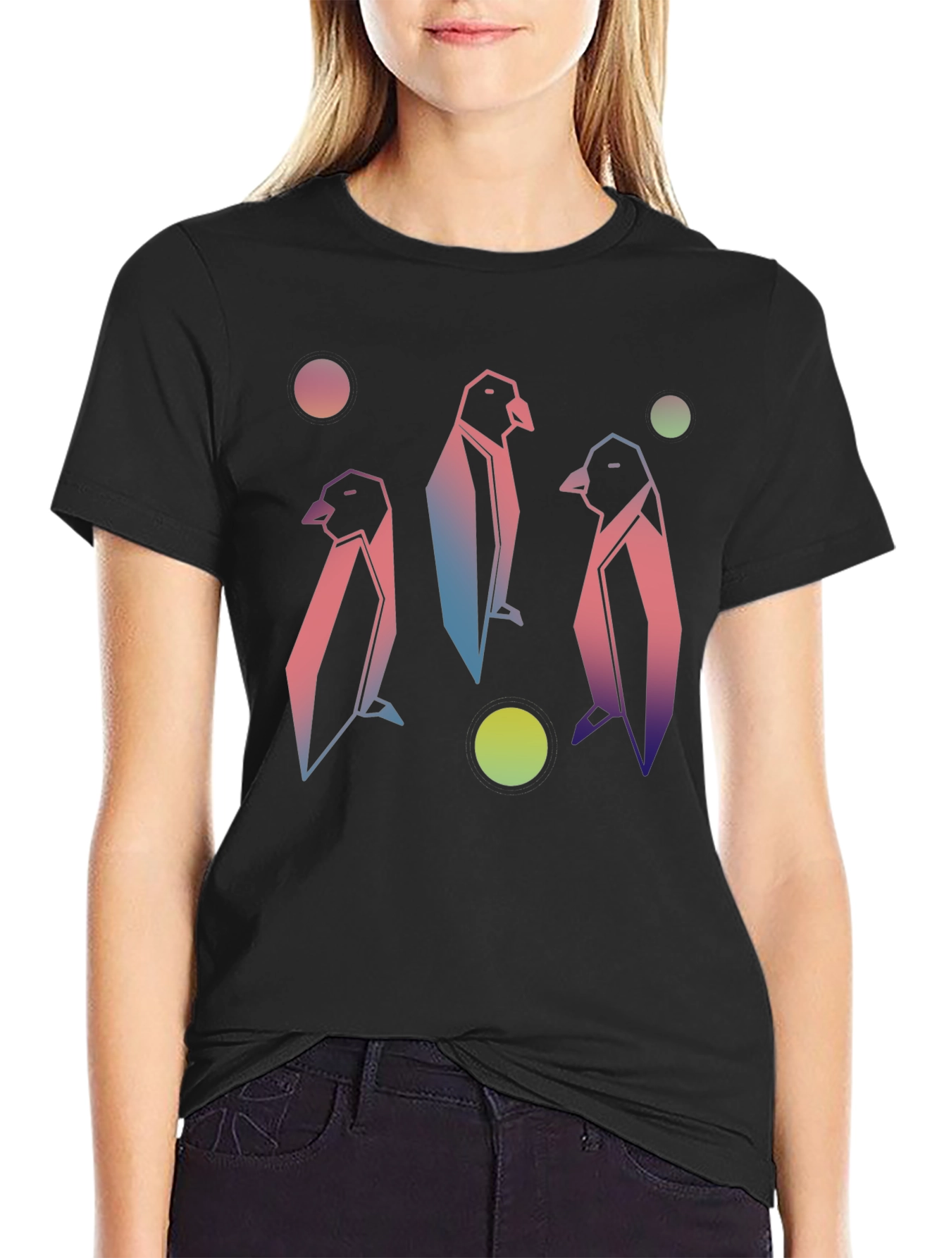 Geometric Penguin Graphic Tee - Trendy Style