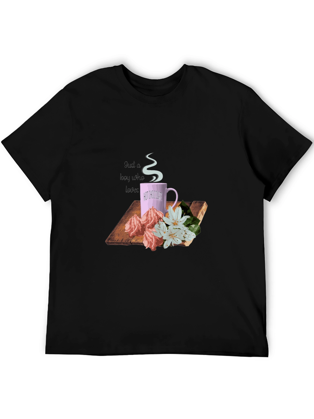 Hot Chocolate & Flowers Graphic Tee - Black