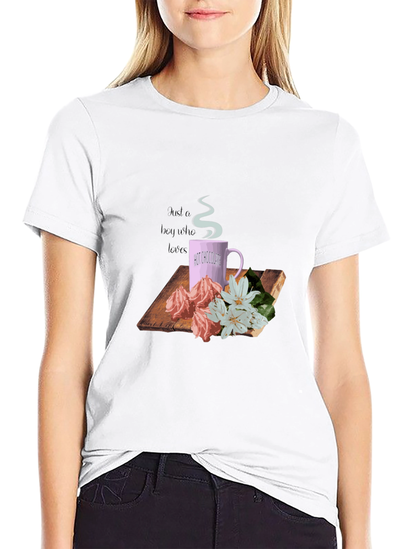 Hot Chocolate & Flowers Graphic Tee - Black