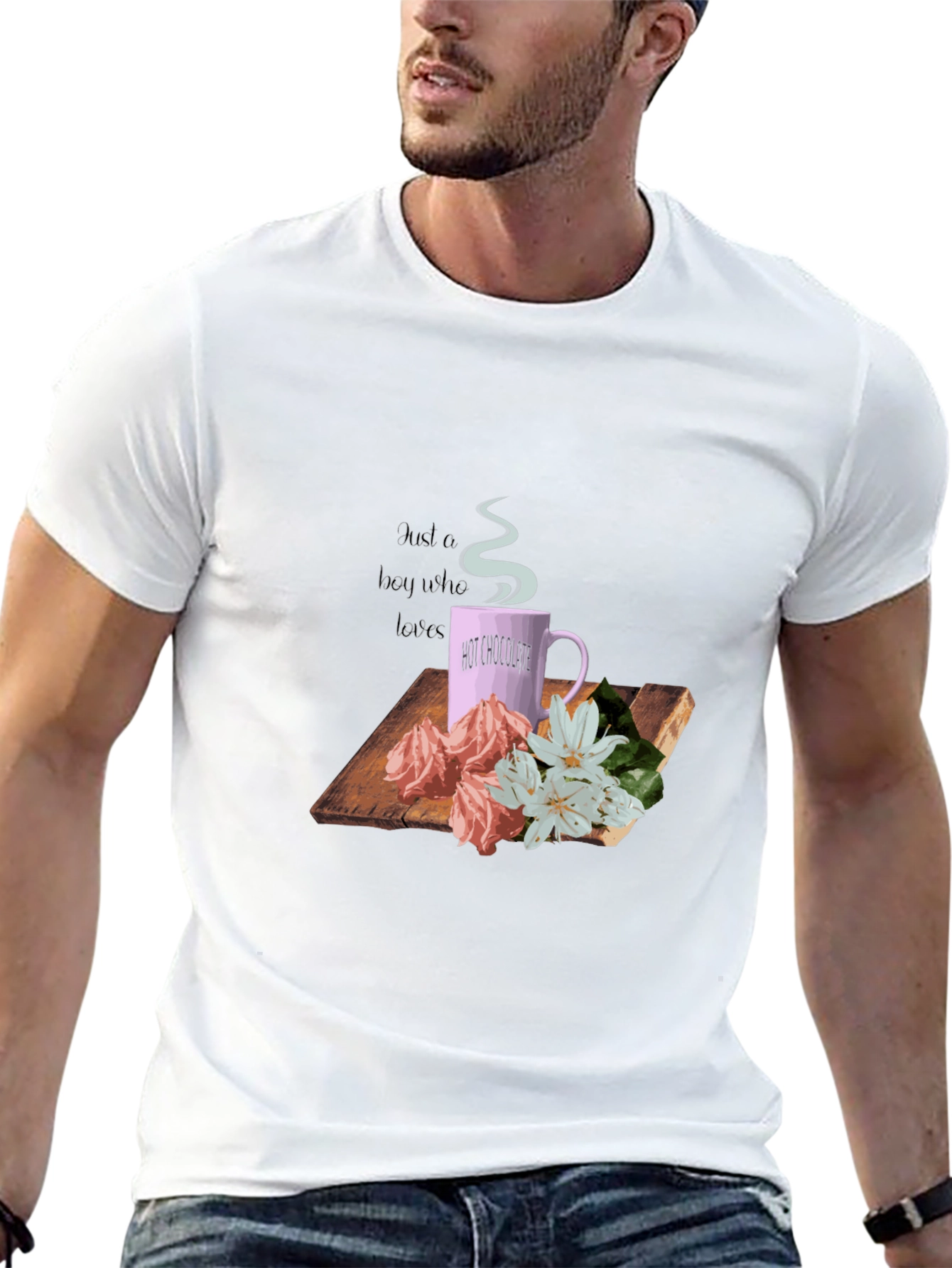 Hot Chocolate & Flowers Graphic Tee - Black