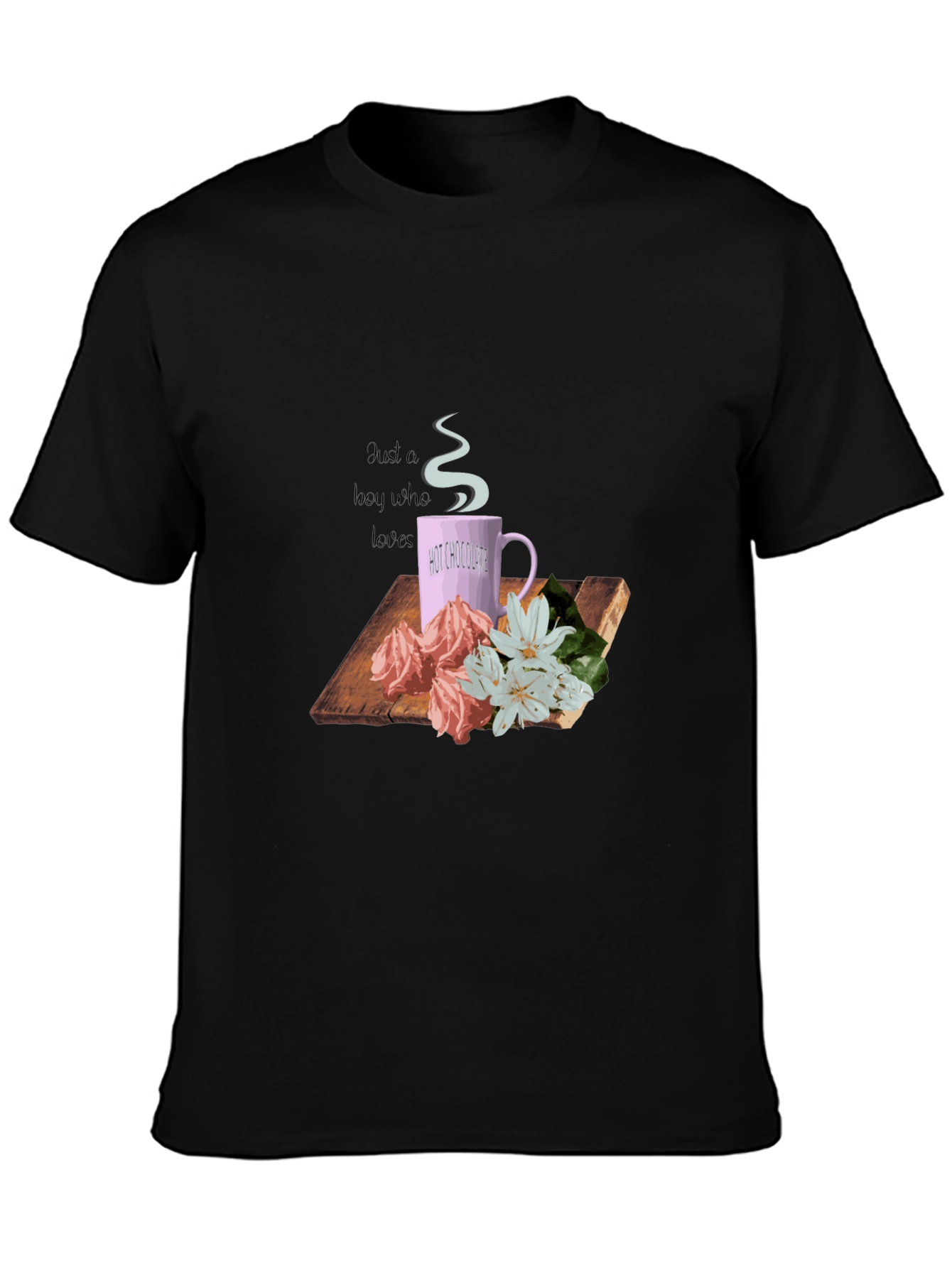 Hot Chocolate & Flowers Graphic Tee - Black