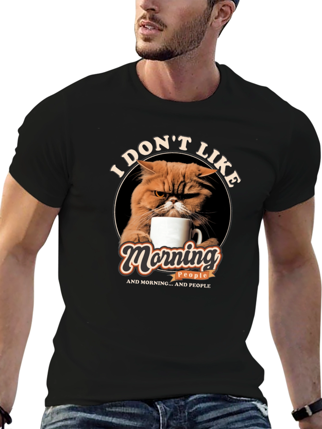 I Dont Like Morning People Cat Graphic T-Shirt