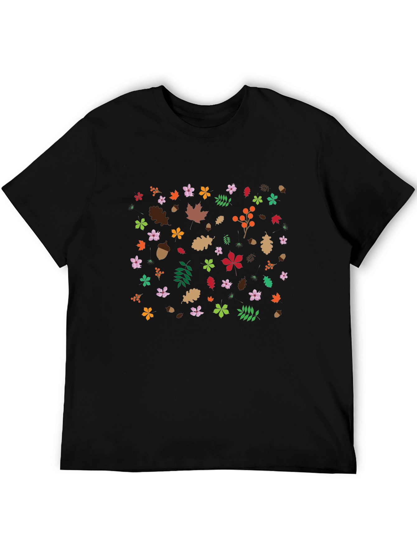 Autumn Leaves Pattern Black T-Shirt