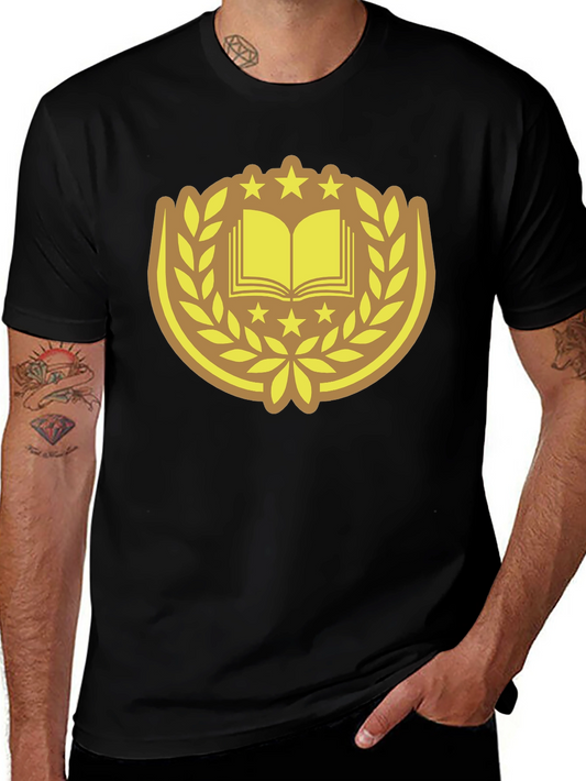 Black T-Shirt with Book & Laurel Design