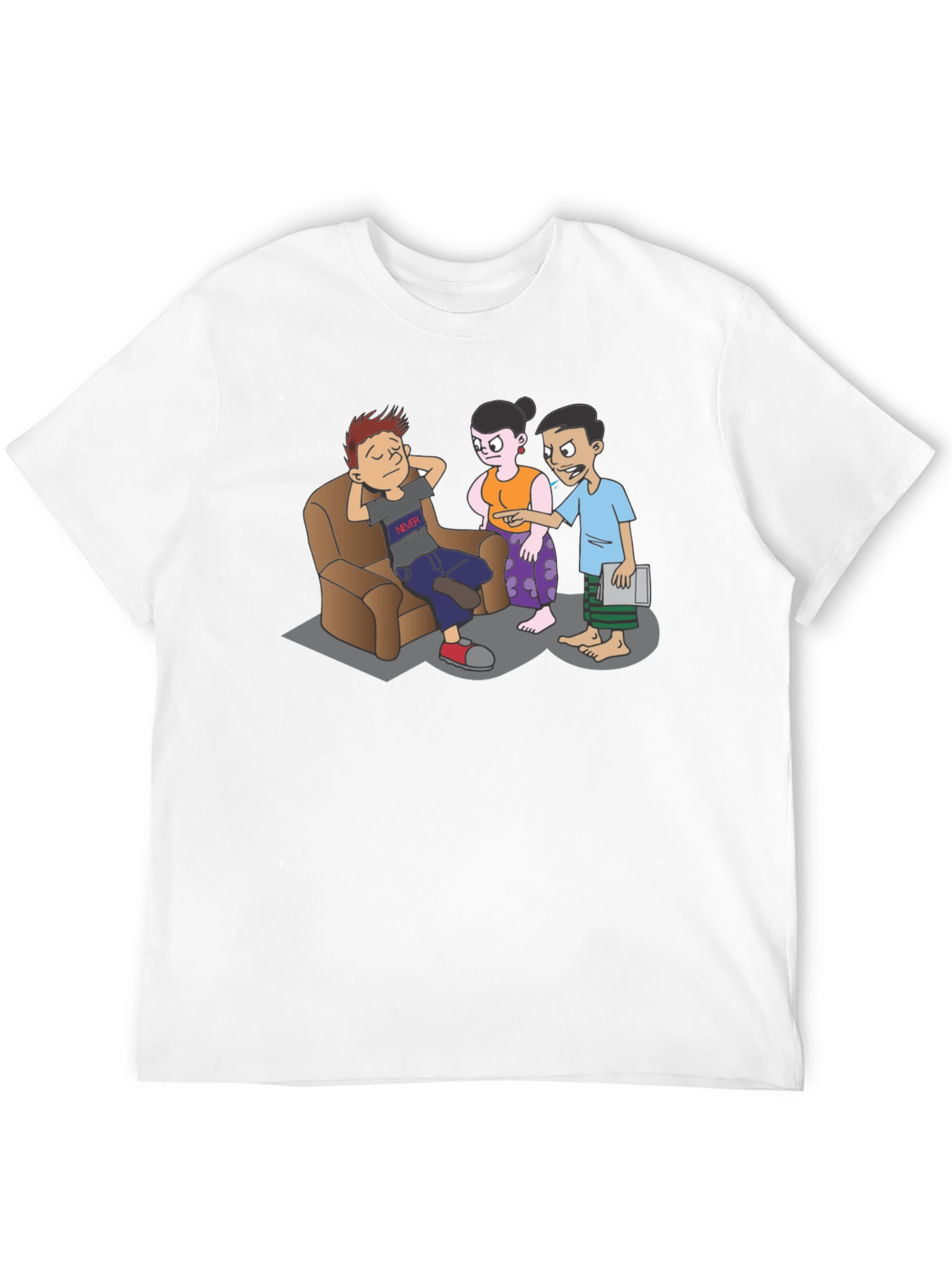 Cartoon Family Drama Black T-Shirt