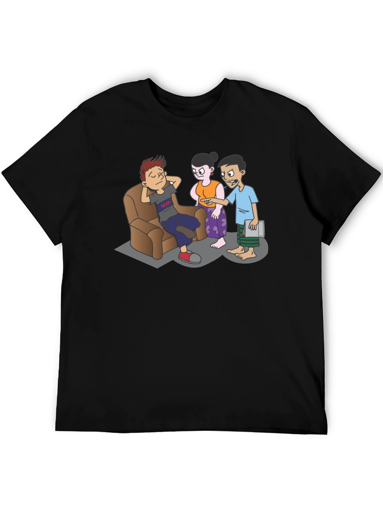 Cartoon Family Drama Black T-Shirt