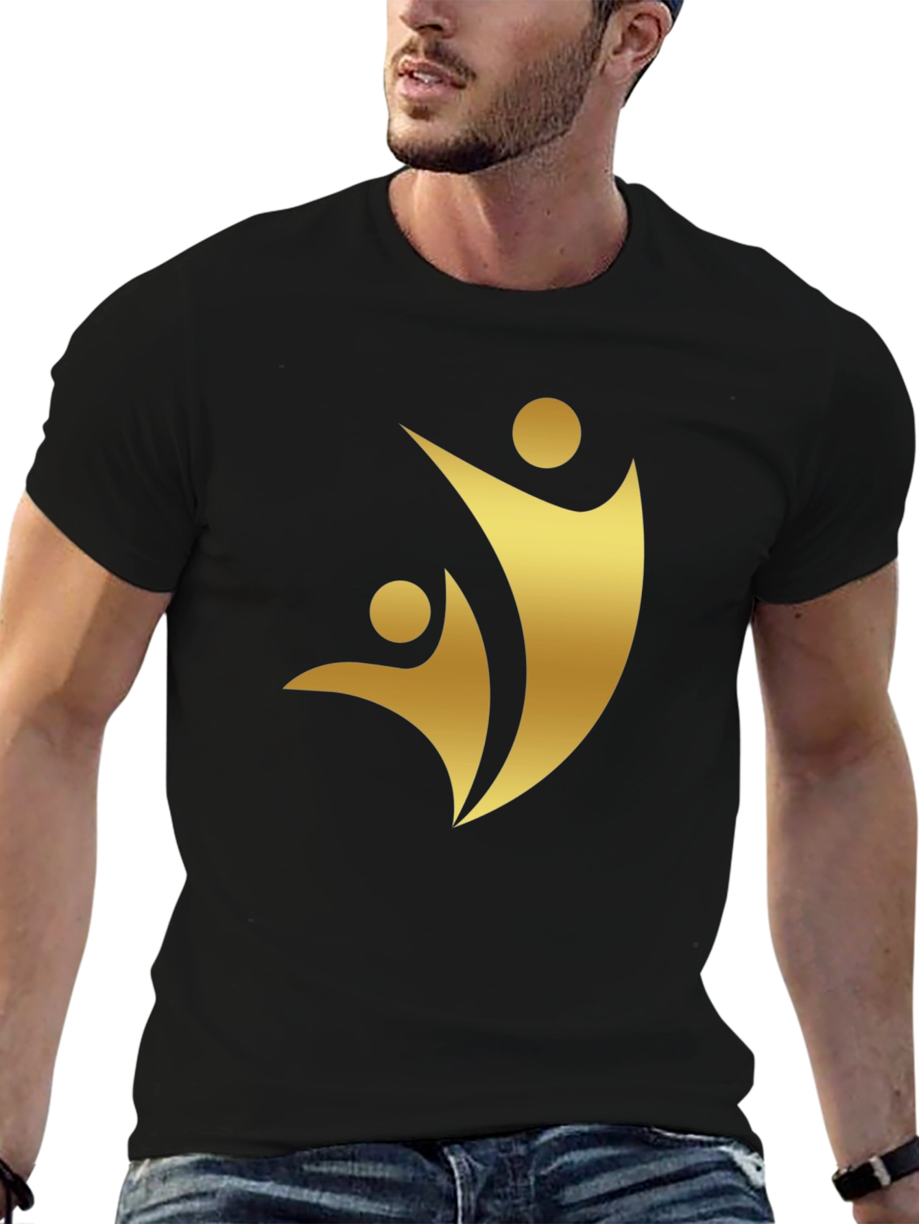 Golden Silhouette Graphic Tee - Black Cotton Comfort