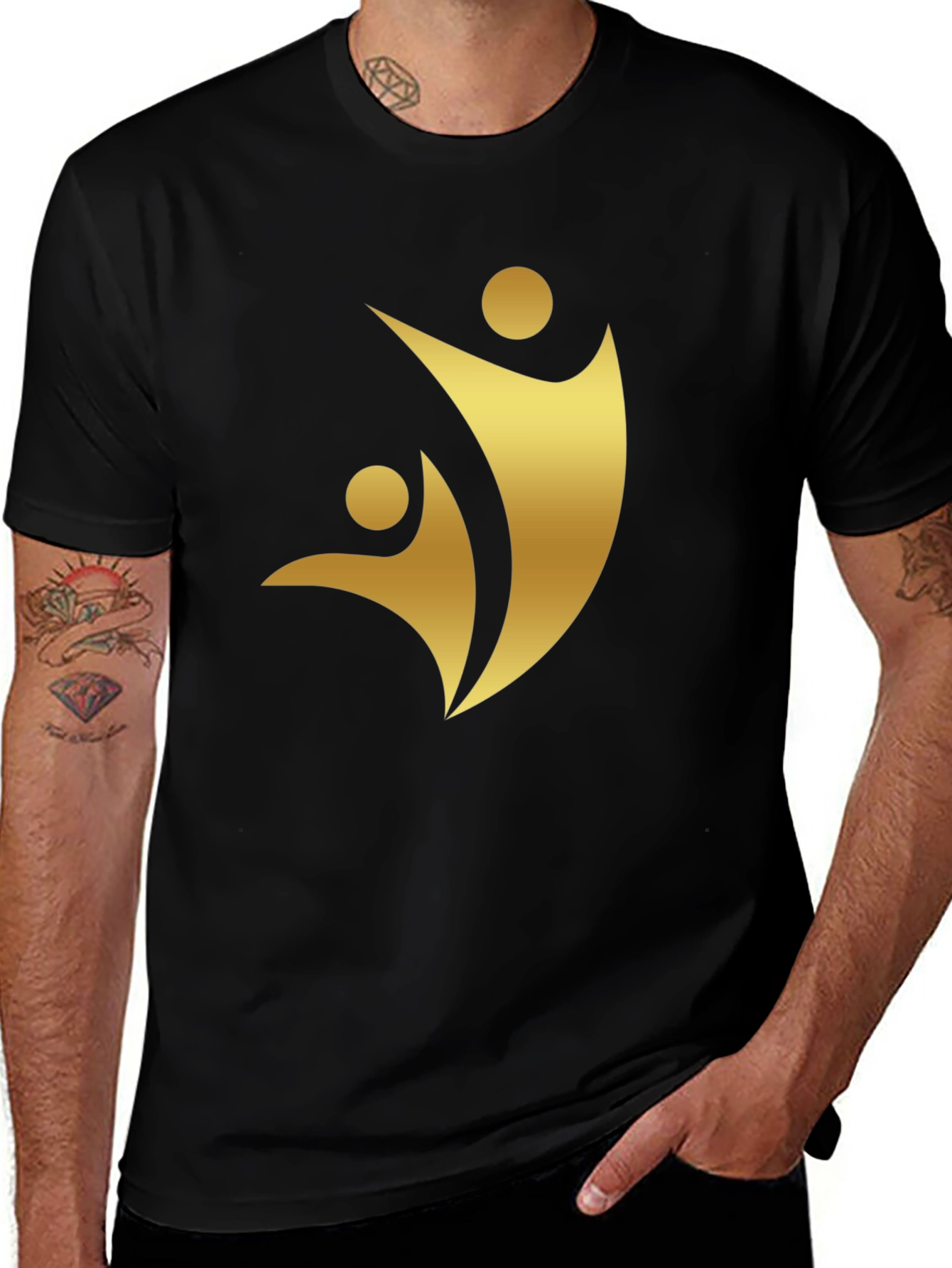 Golden Silhouette Graphic Tee - Black Cotton Comfort