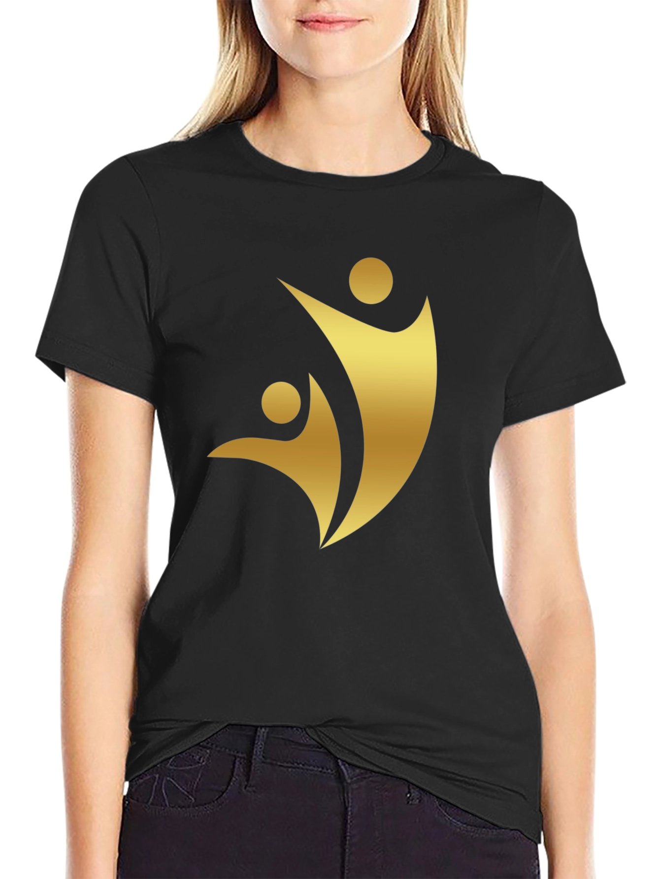 Golden Silhouette Graphic Tee - Black Cotton Comfort