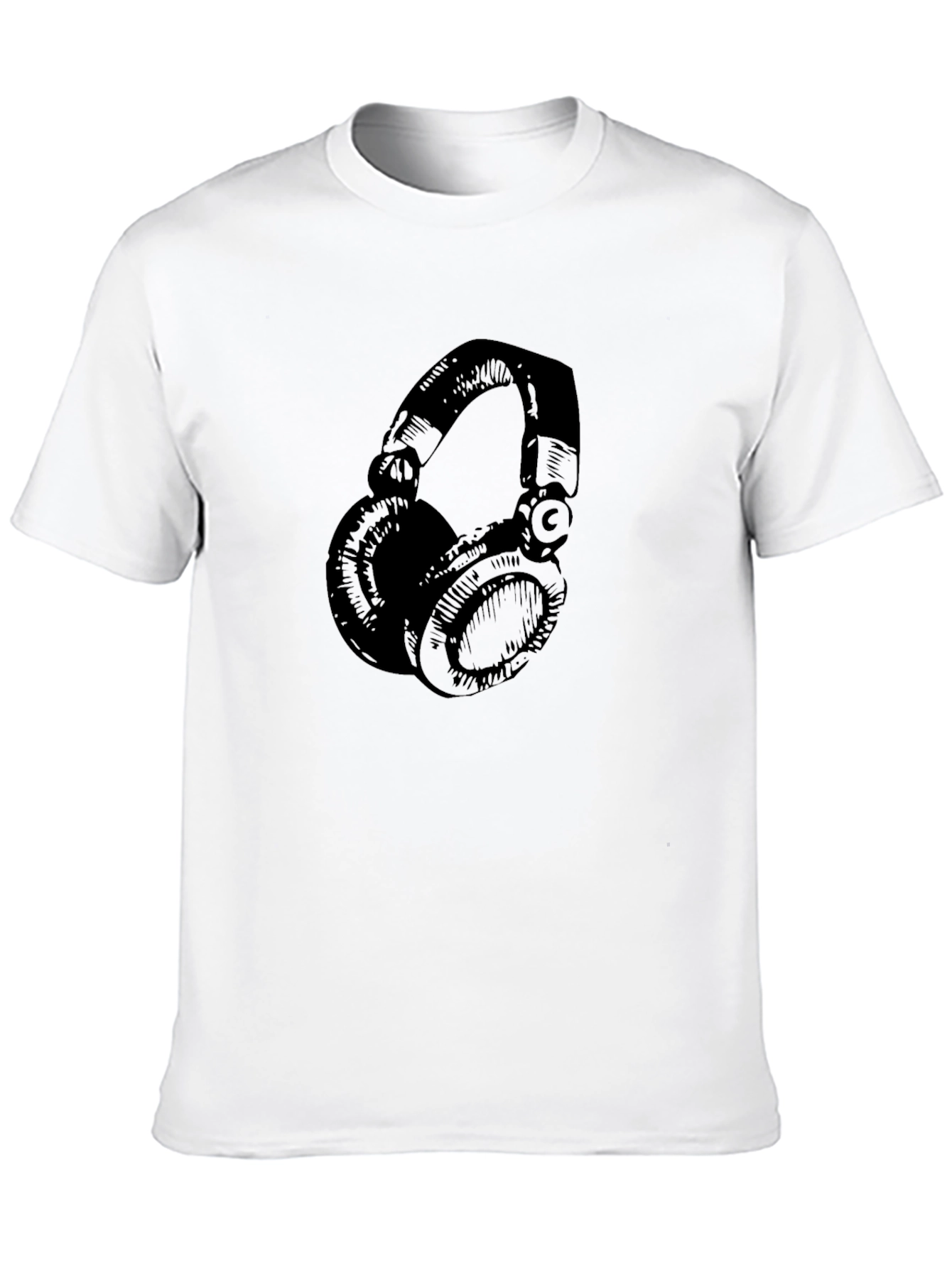 Black Graphic Tee - Headphones Design