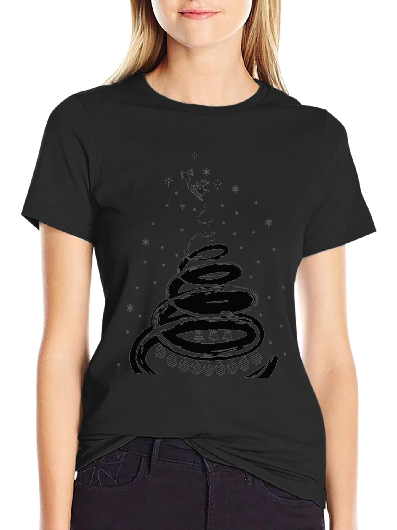 Mens Black Graphic Tee - Spiral Design