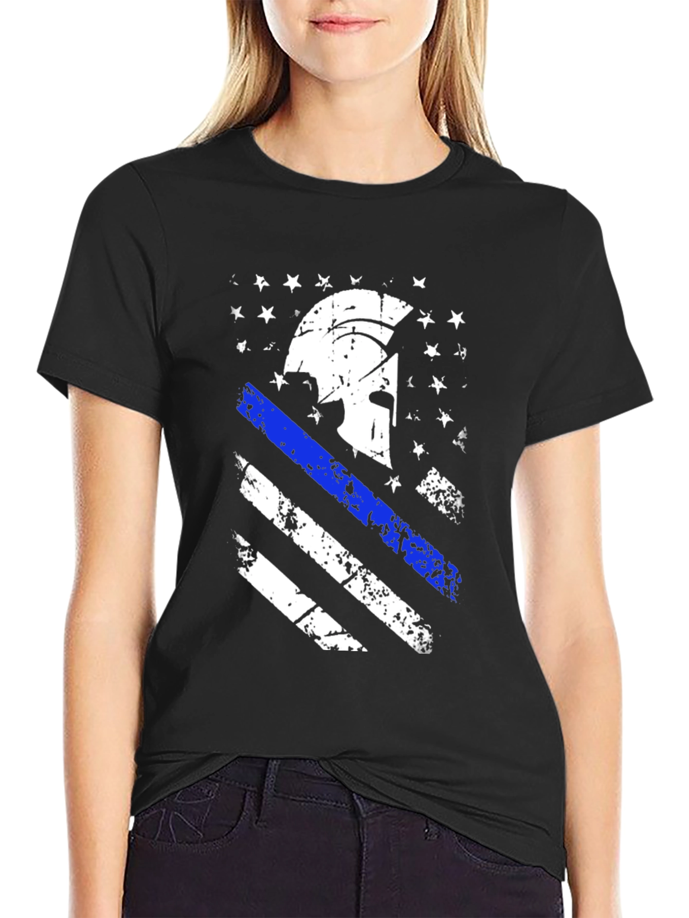 Spartan Helmet USA Flag Distressed T-Shirt