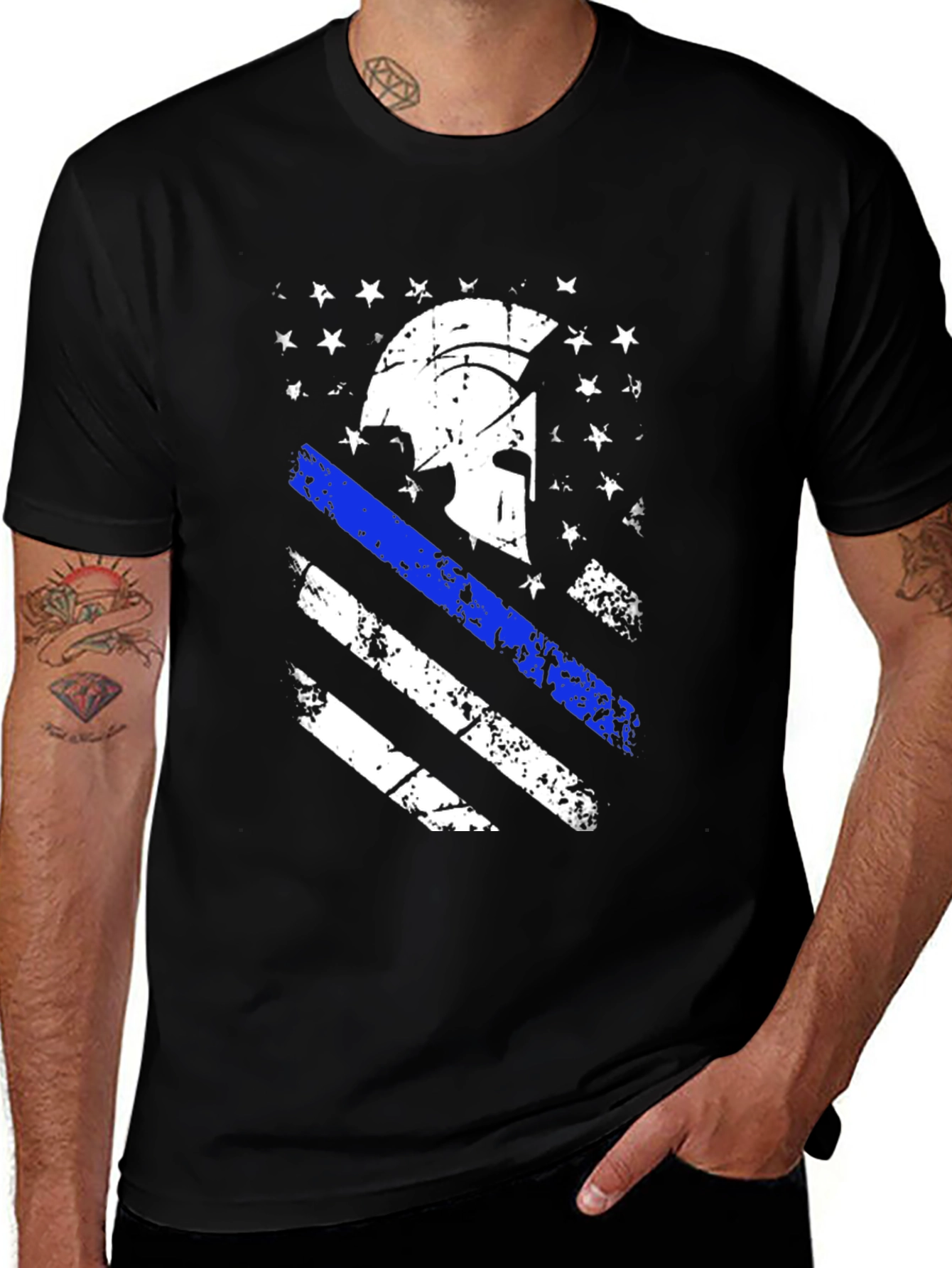 Spartan Helmet USA Flag Distressed T-Shirt