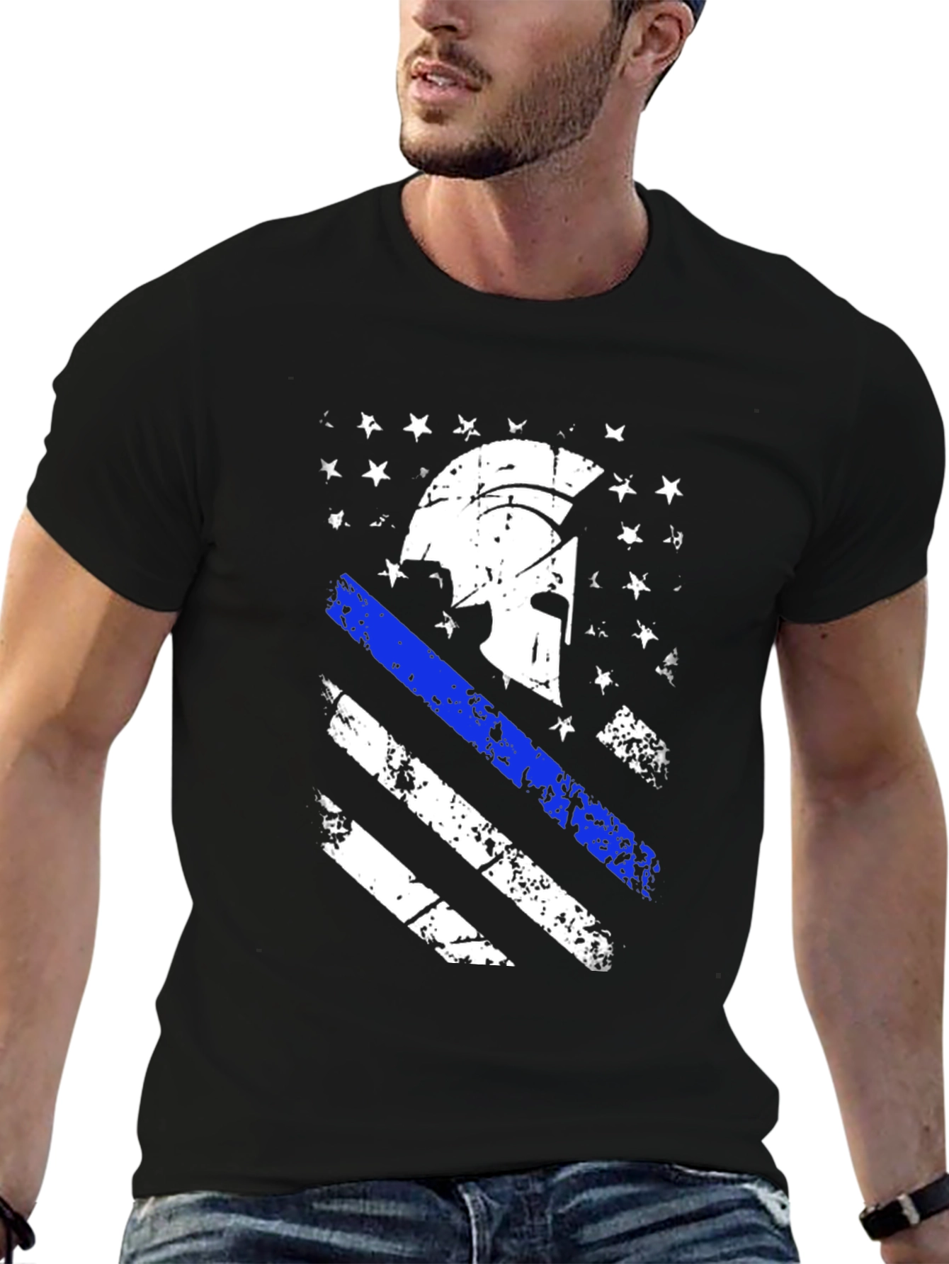 Spartan Helmet USA Flag Distressed T-Shirt