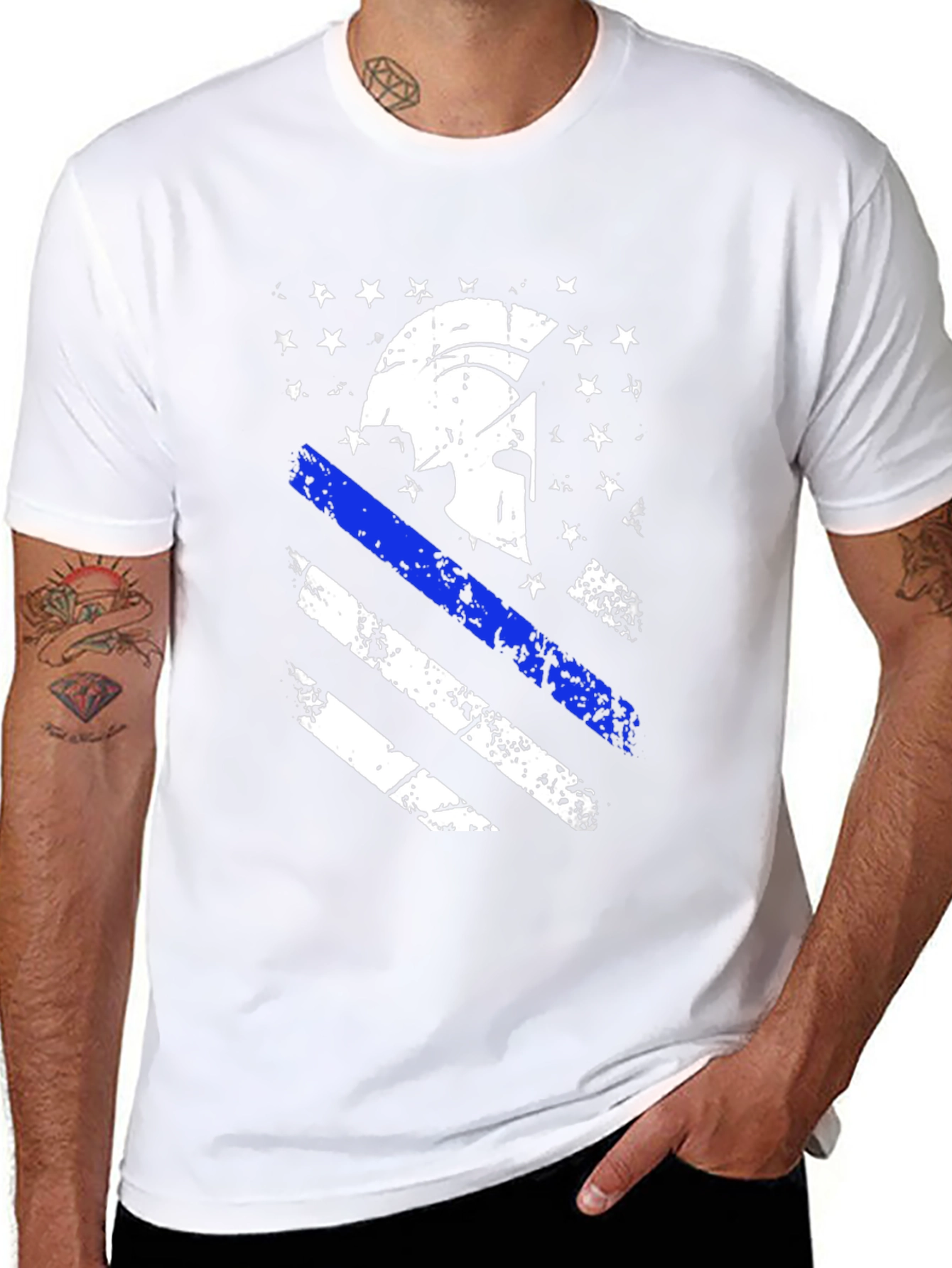 Spartan Helmet USA Flag Distressed T-Shirt