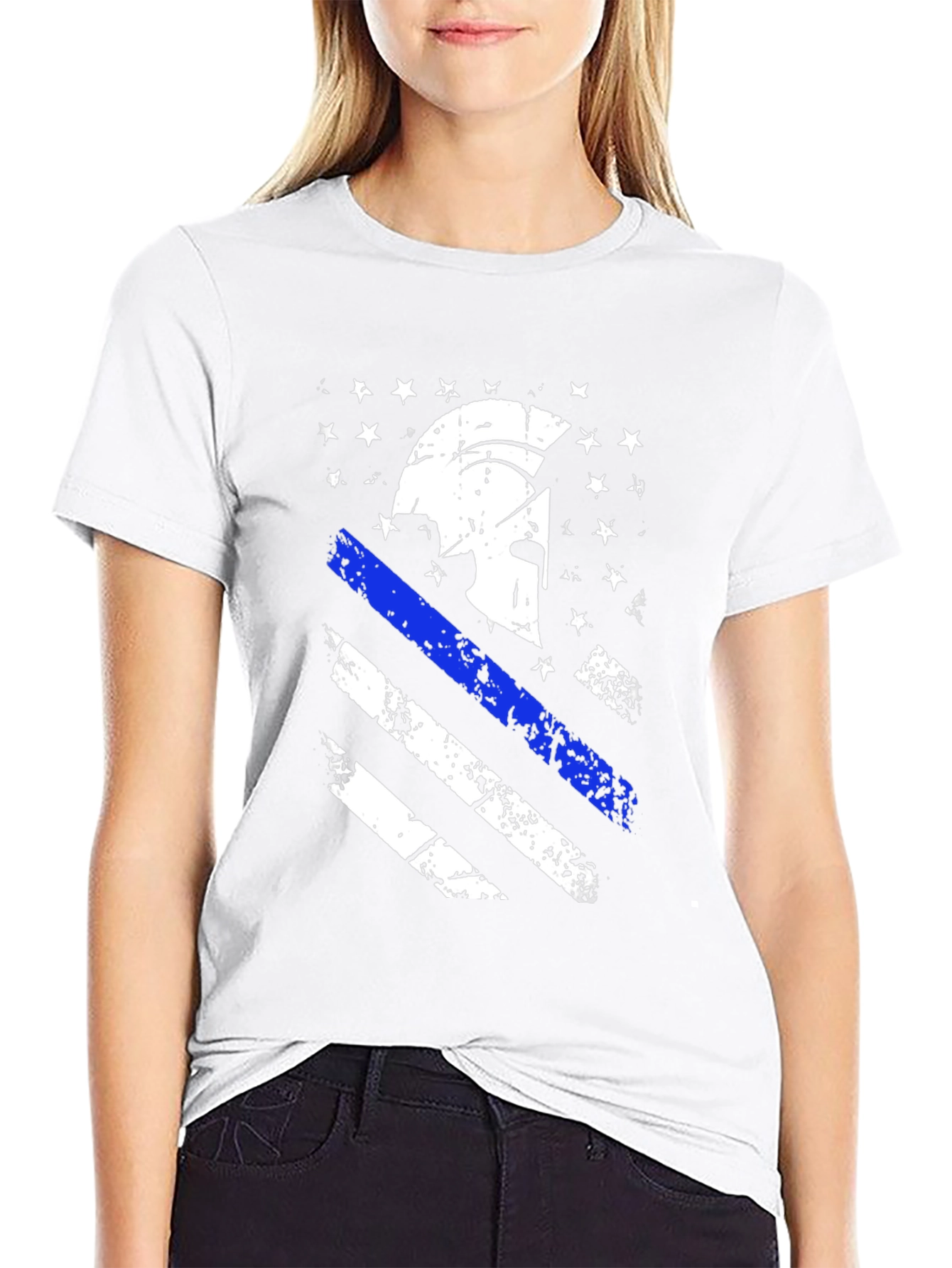 Spartan Helmet USA Flag Distressed T-Shirt