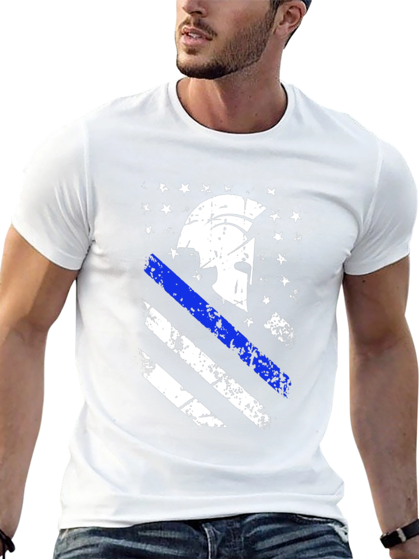 Spartan Helmet USA Flag Distressed T-Shirt