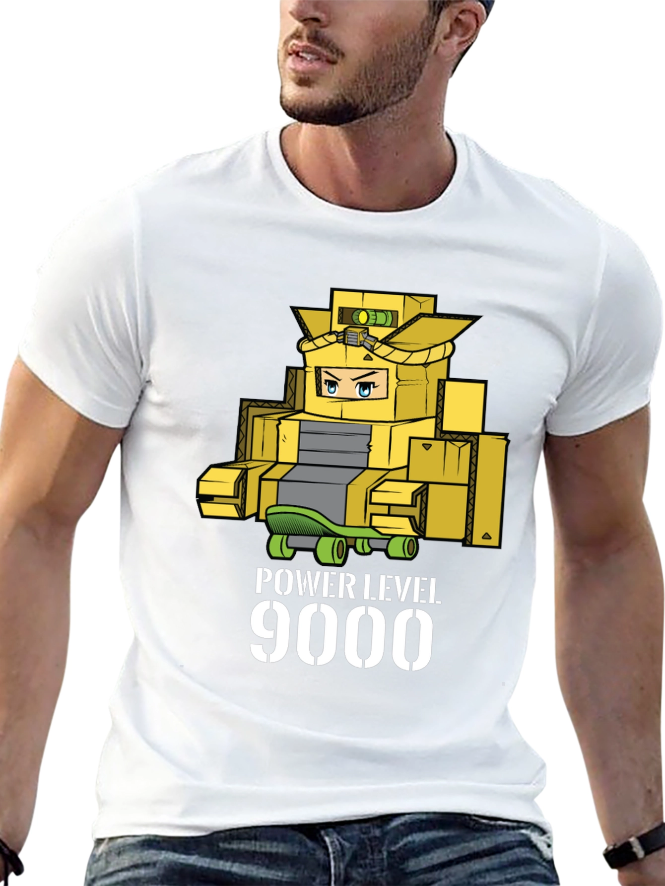 Power Level 9000 Cardboard Robot T-Shirt