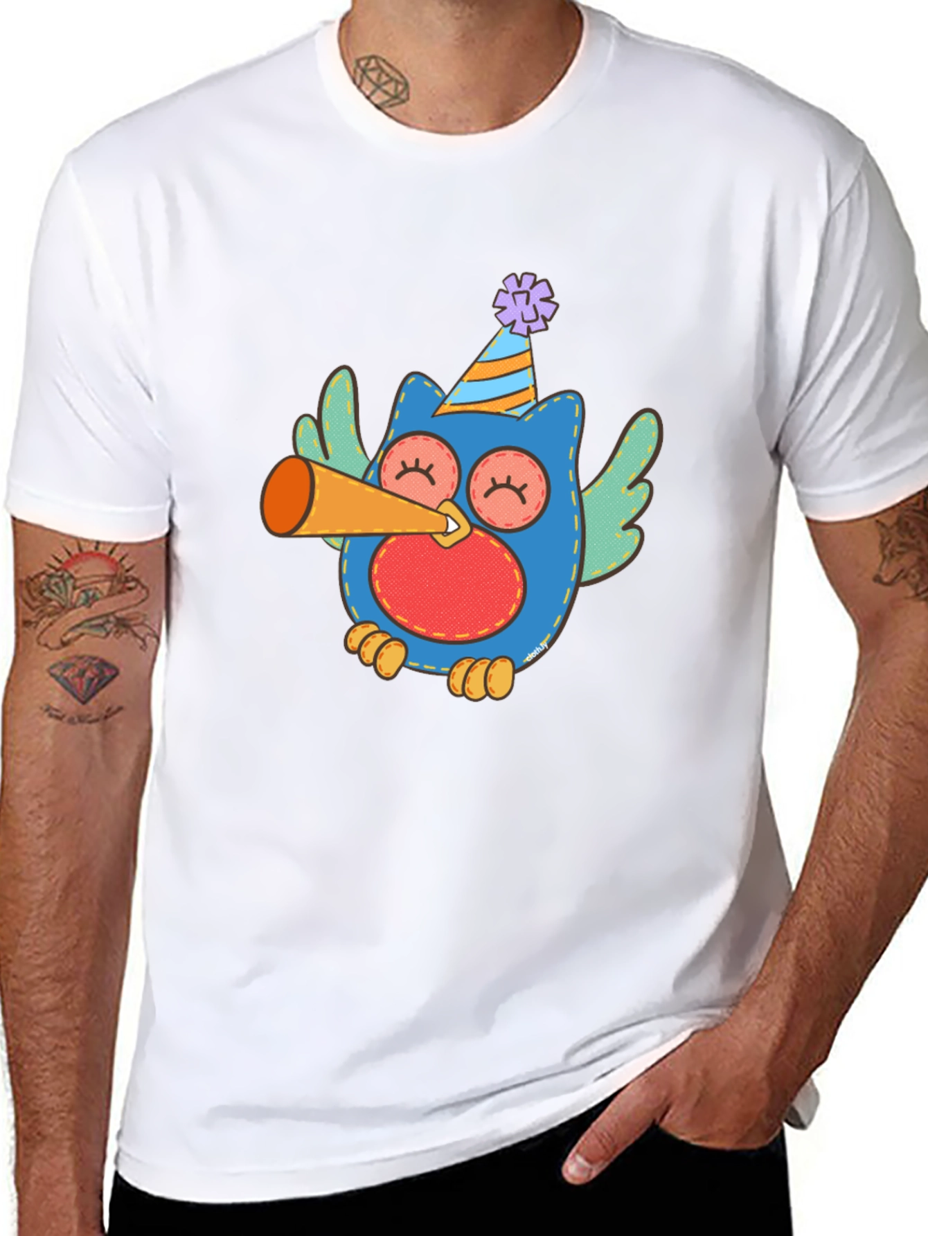 Festive Owl Graphic Tee - Mens Black T-Shirt