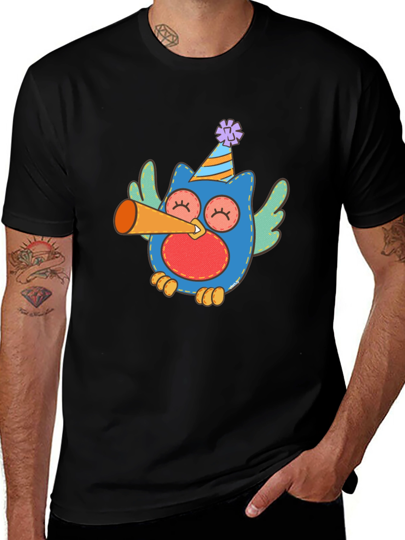 Festive Owl Graphic Tee - Mens Black T-Shirt