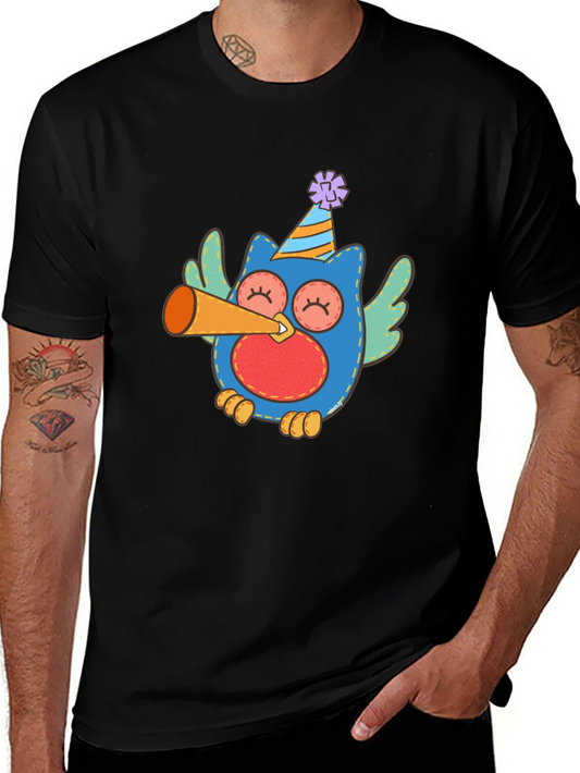 Festive Owl Graphic Tee - Mens Black T-Shirt