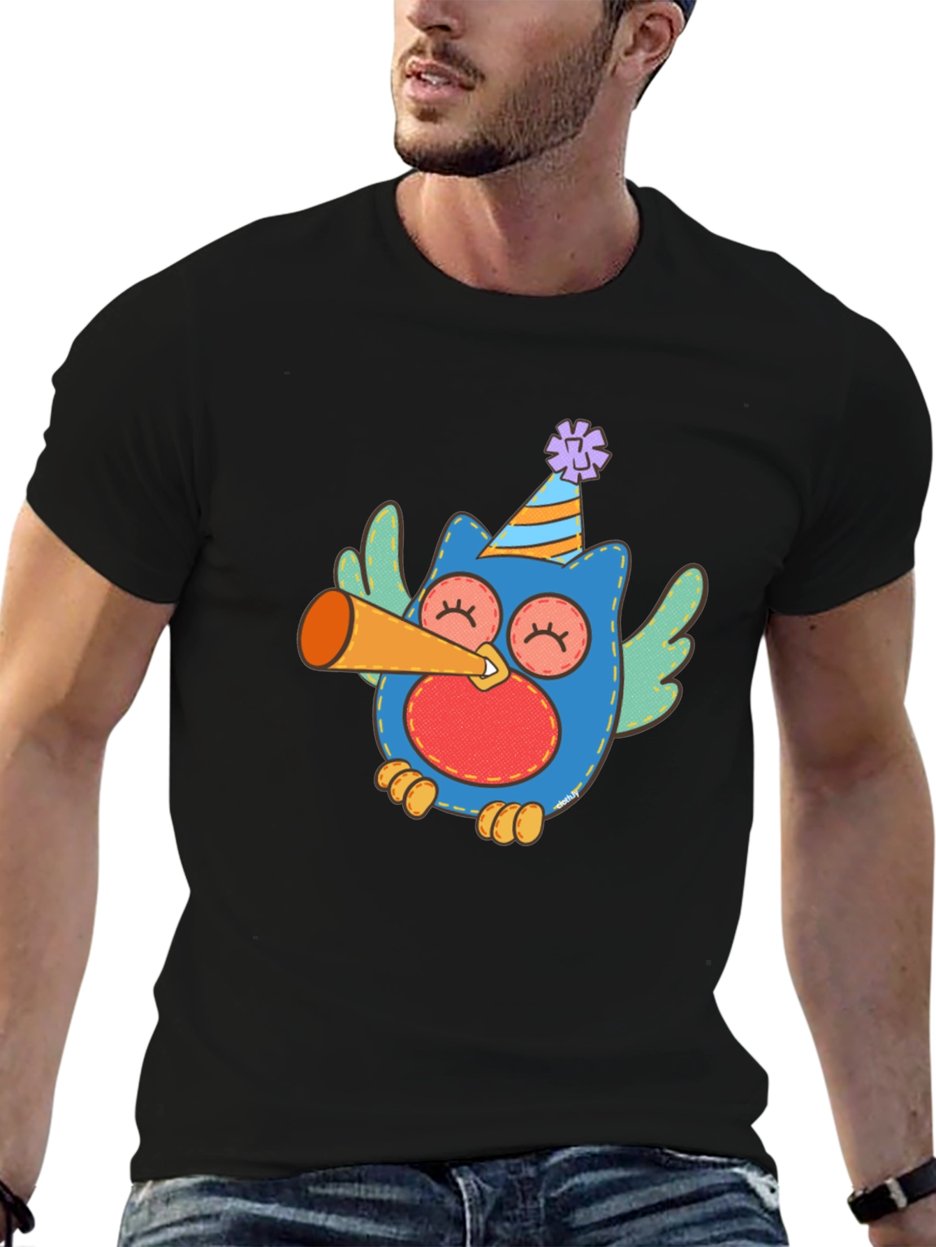 Festive Owl Graphic Tee - Mens Black T-Shirt