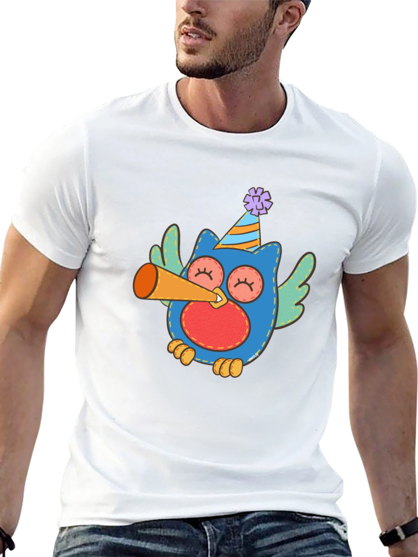 Festive Owl Graphic Tee - Mens Black T-Shirt