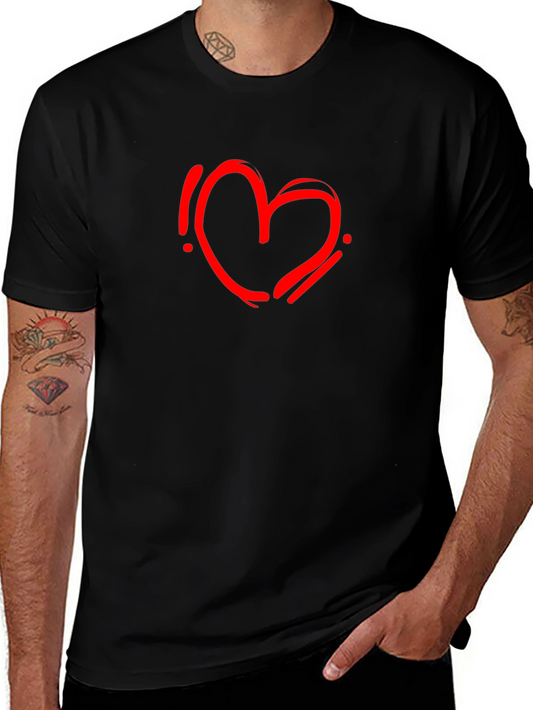 Black T-Shirt with Red Heart Graphic