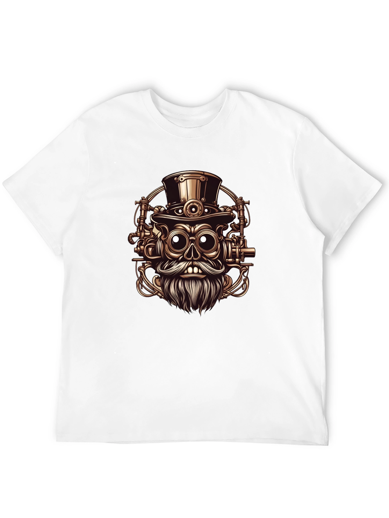 Steampunk Skull Graphic Tee - Black Cotton T-Shirt
