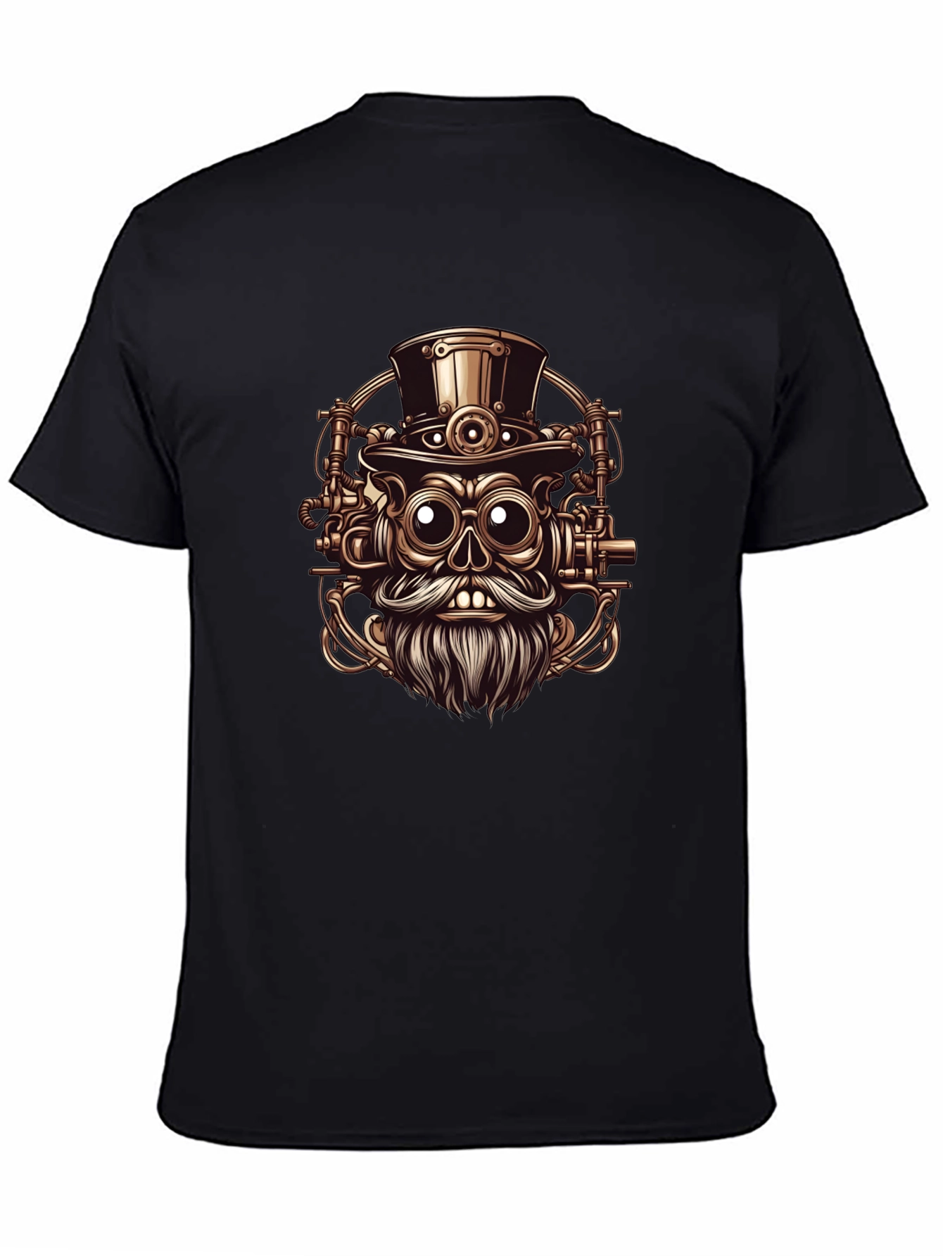 Steampunk Skull Graphic Tee - Black Cotton T-Shirt