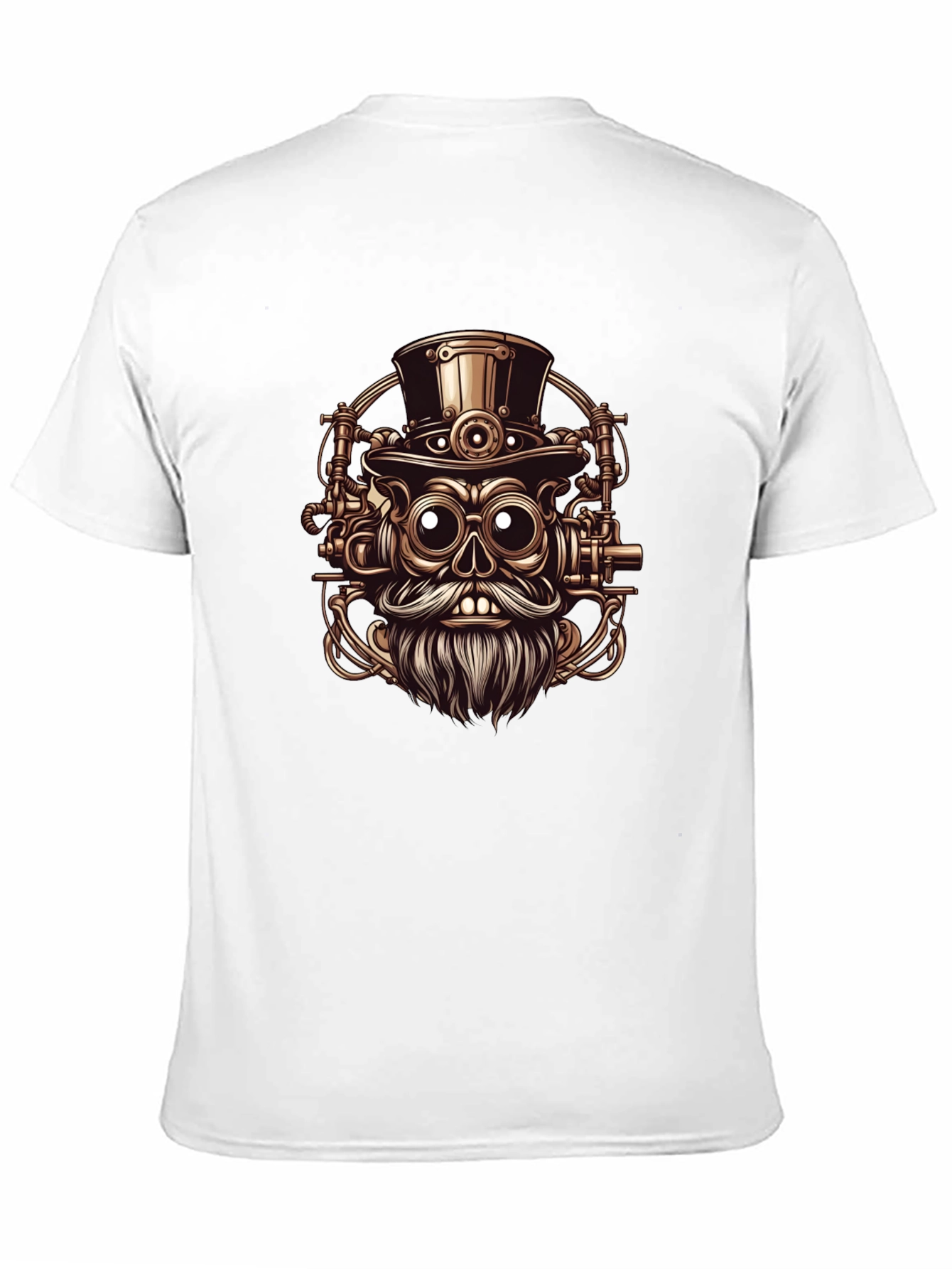 Steampunk Skull Graphic Tee - Black Cotton T-Shirt