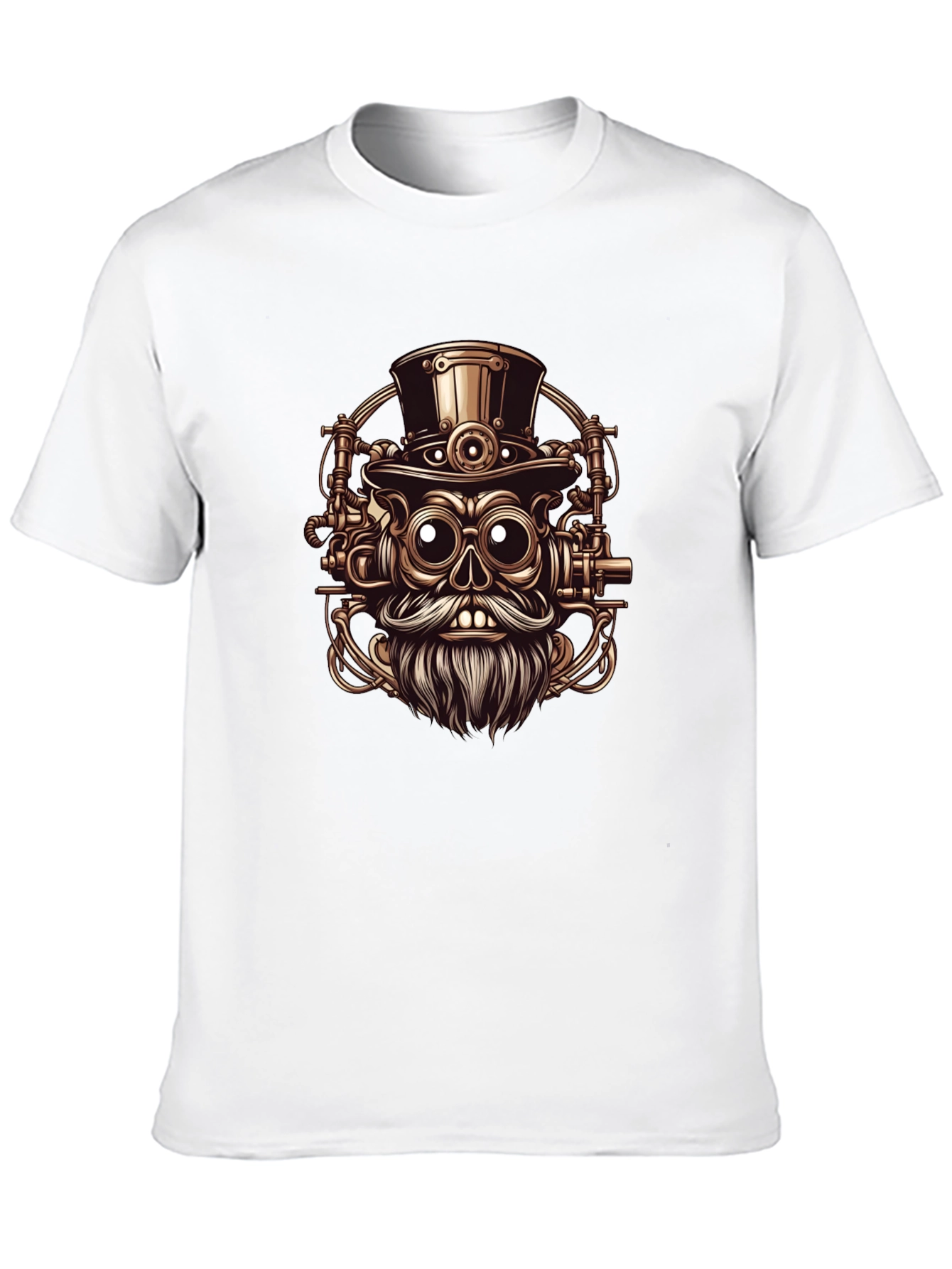 Steampunk Skull Graphic Tee - Black Cotton T-Shirt