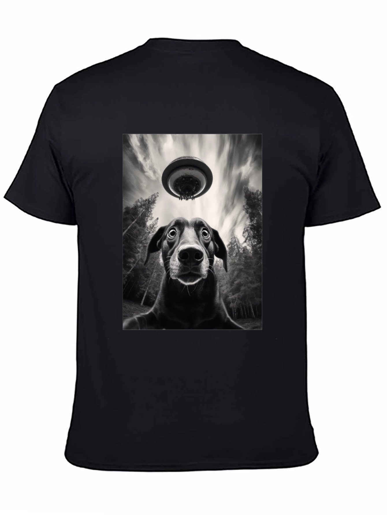 Dog UFO Graphic Tee - Black Cotton T-Shirt