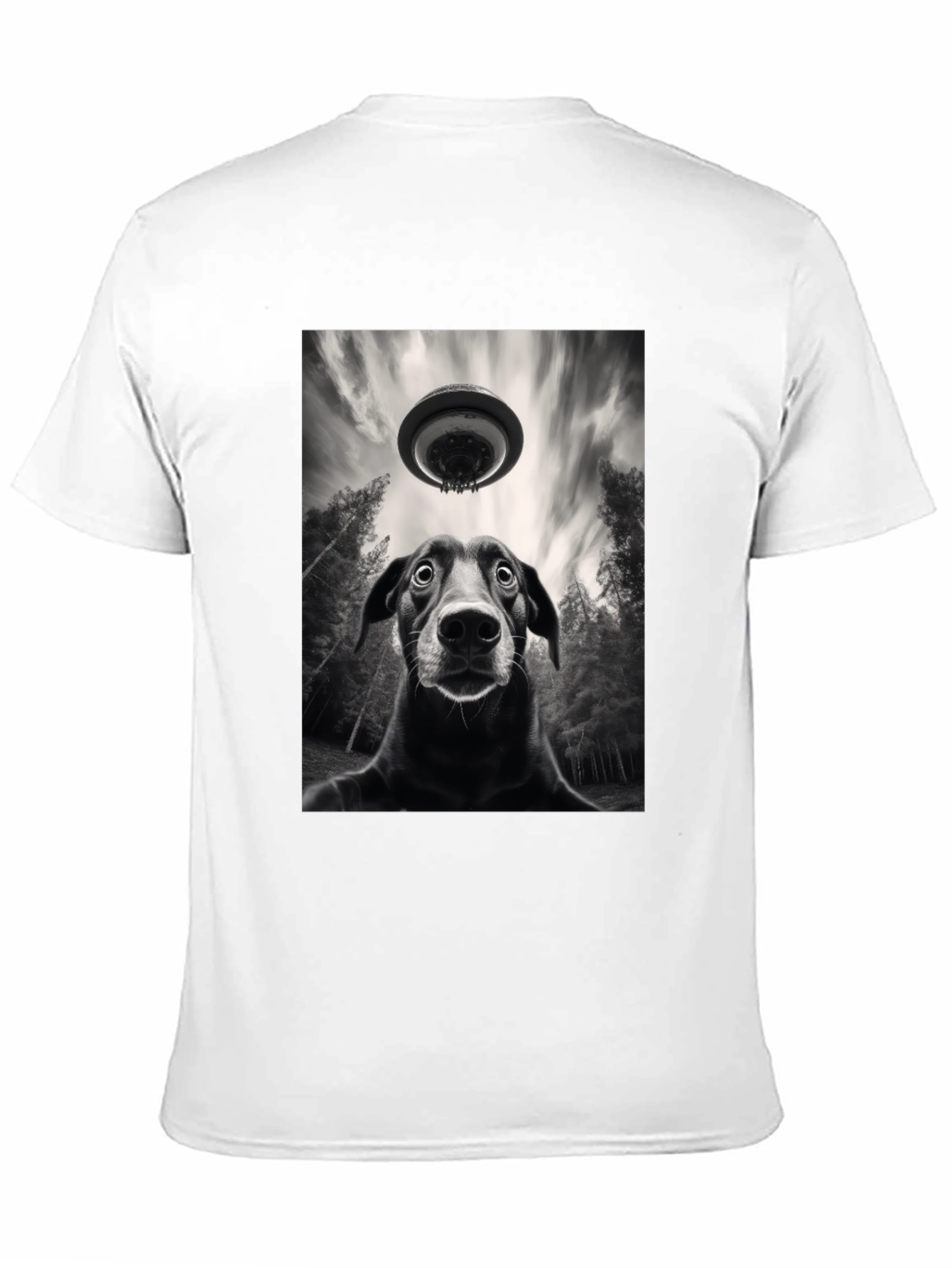 Dog UFO Graphic Tee - Black Cotton T-Shirt