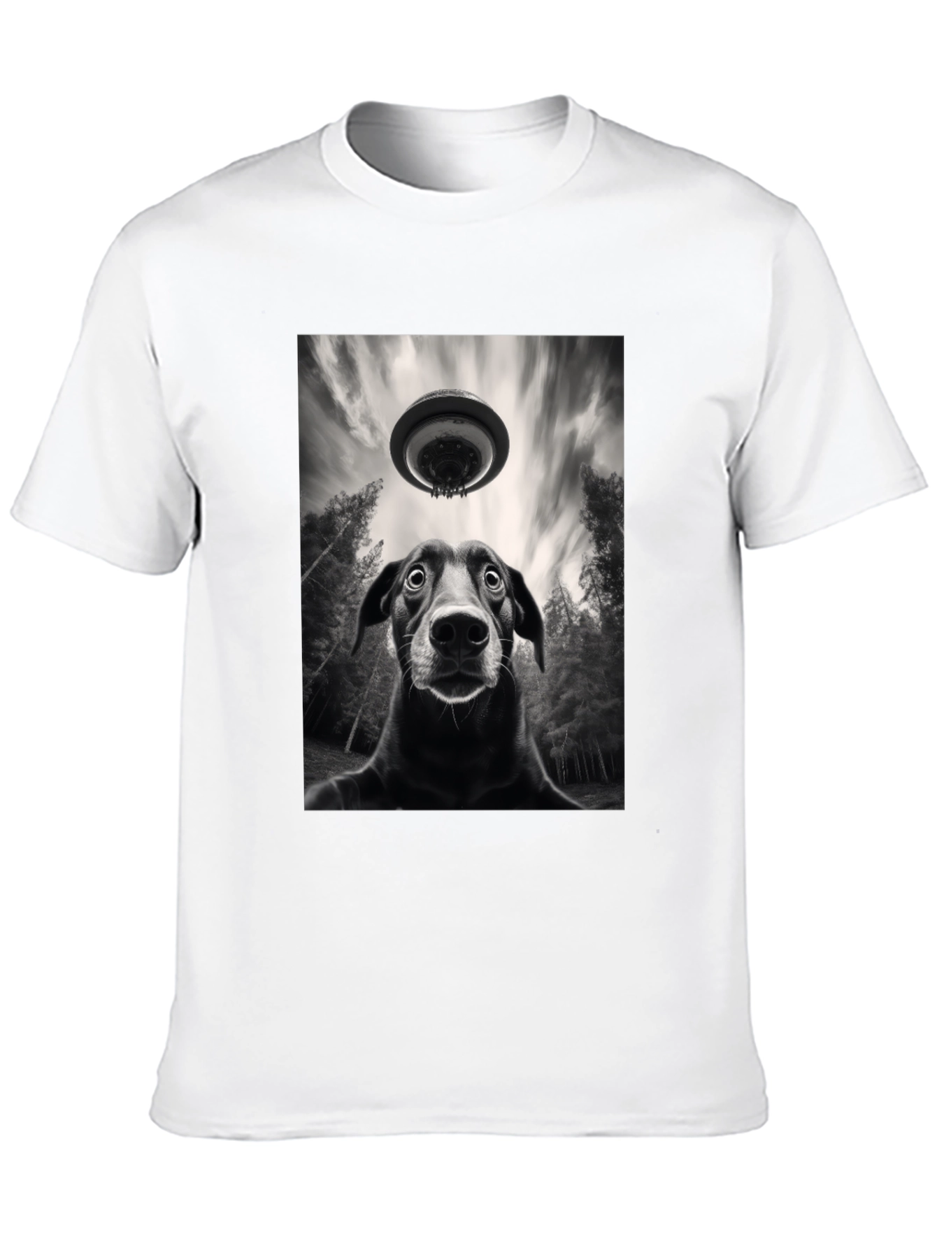 Dog UFO Graphic Tee - Black Cotton T-Shirt