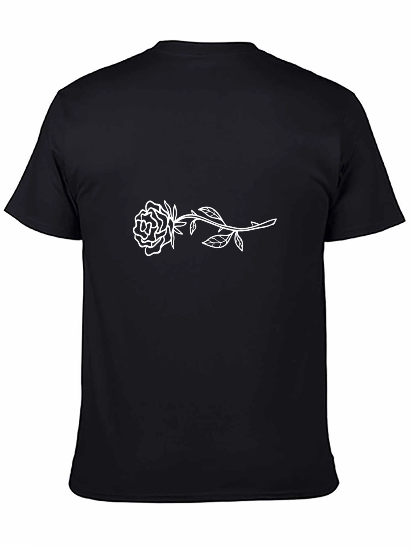 Mens Black T-Shirt with White Rose Design