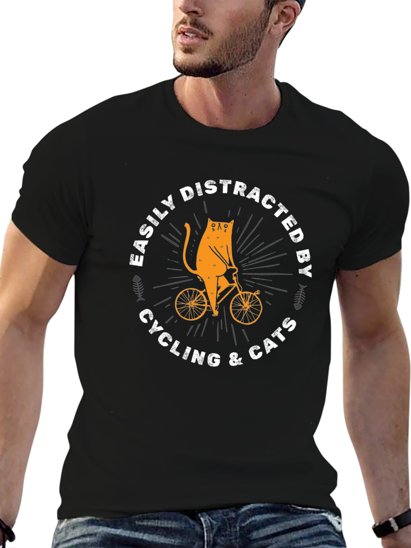 Easily Distracted by Cycling & Cats Graphic Tee