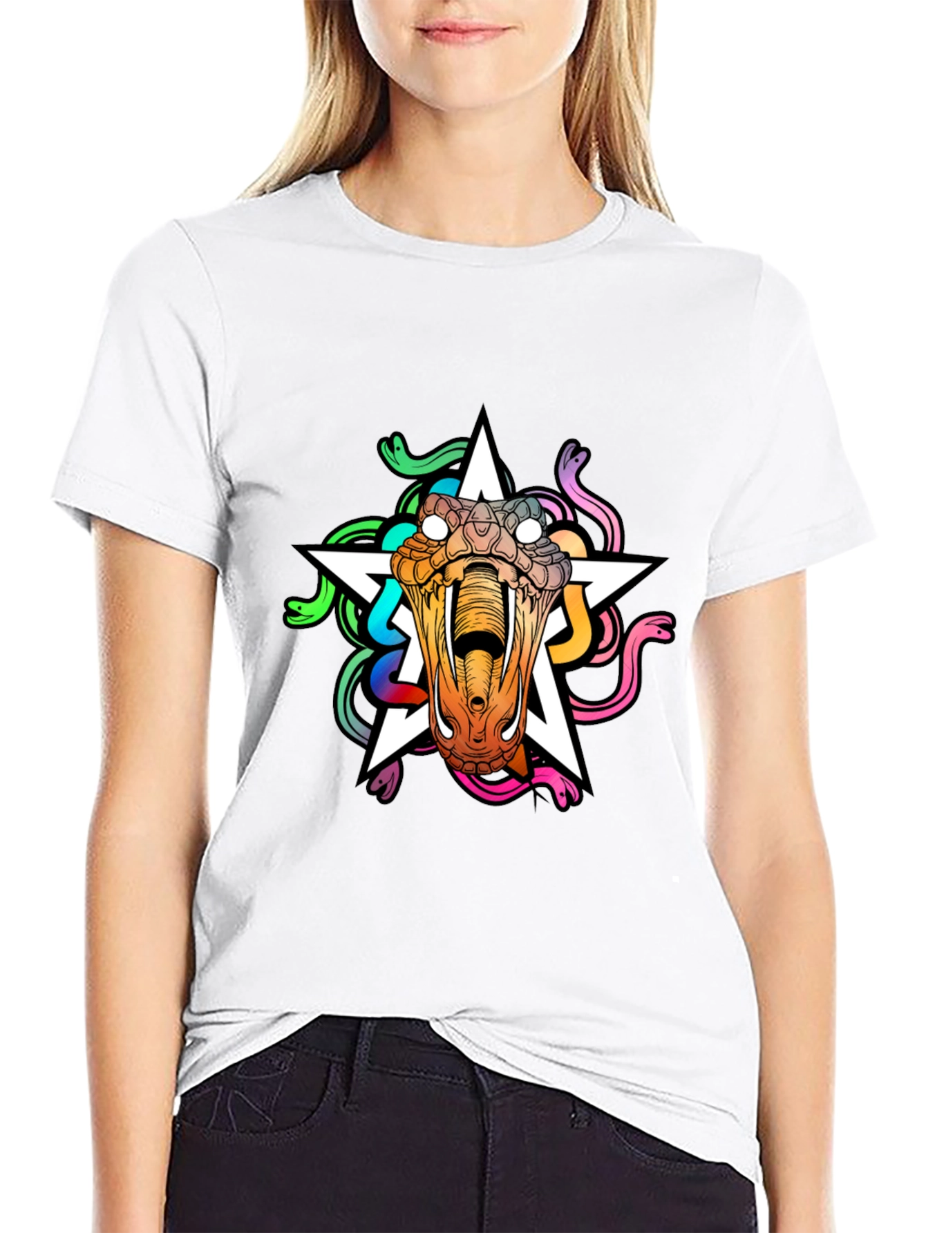 Medusa Star Graphic Tee - Bold Snake Design