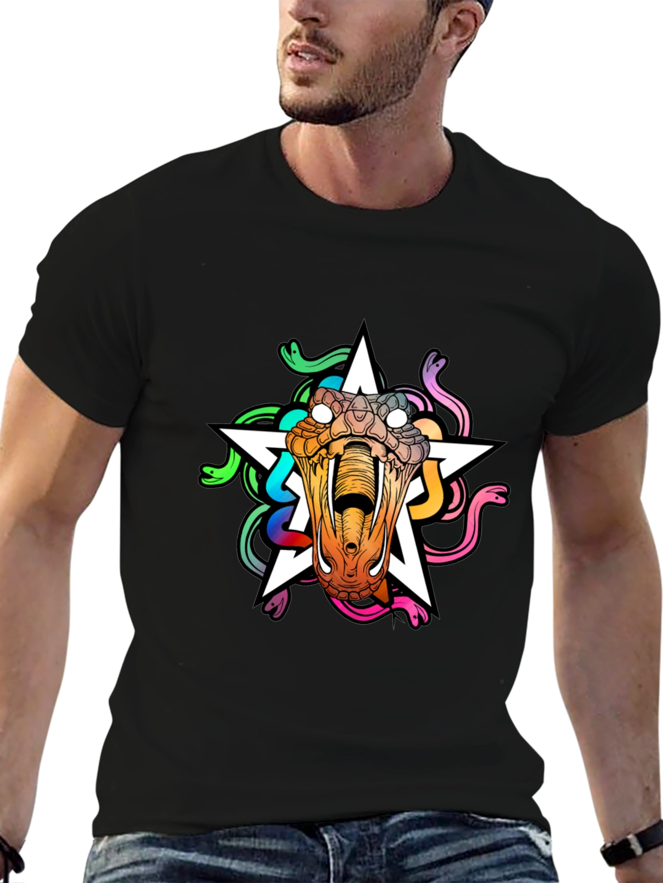 Medusa Star Graphic Tee - Bold Snake Design