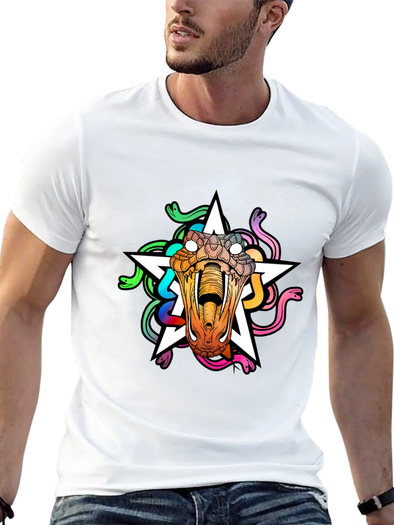 Medusa Star Graphic Tee - Bold Snake Design